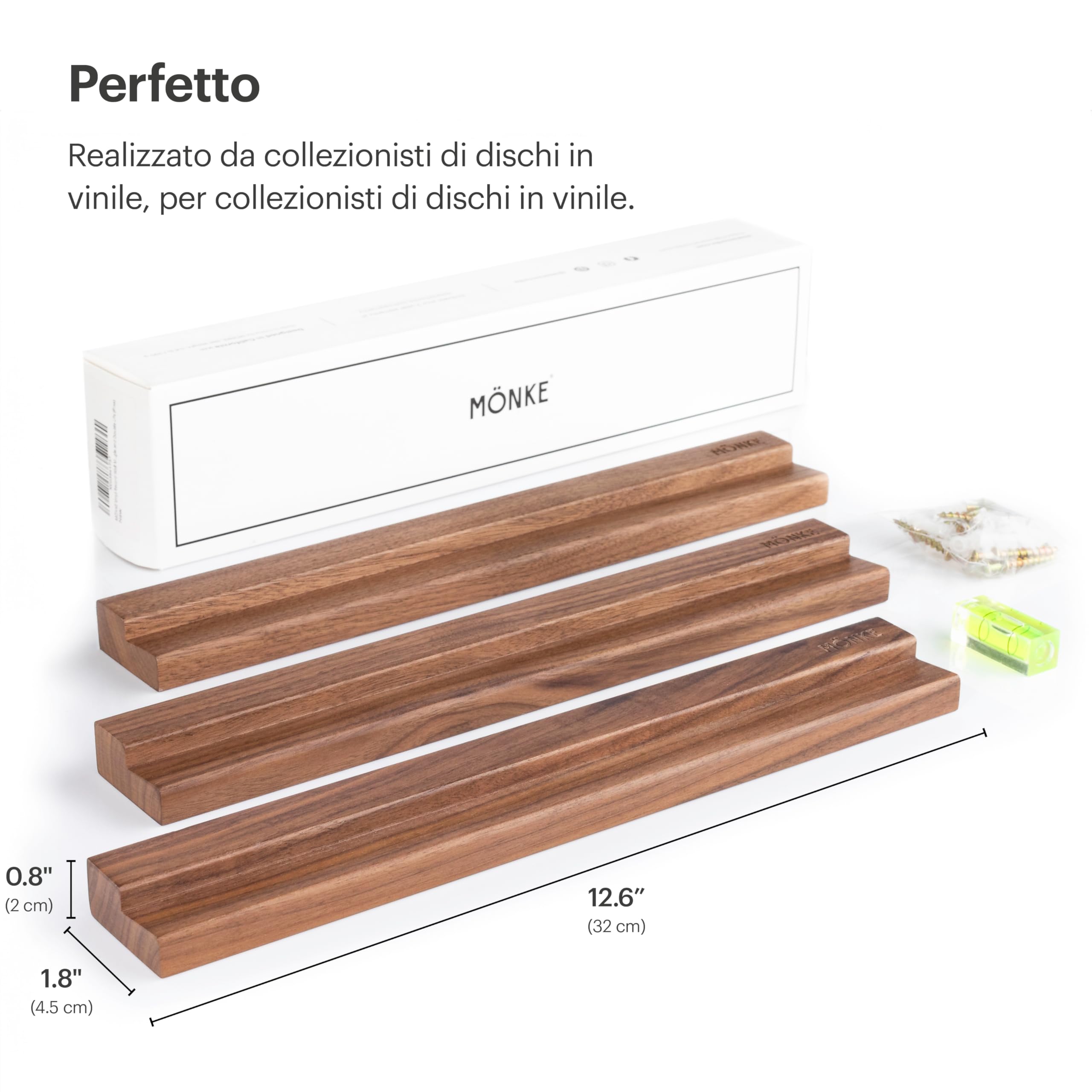 3 Scaffali per dischi in vinile - Esponga con eleganza i suoi dischi in riproduzione o preferiti sulla parete - Adatto a 3 dischi di qualsiasi dimensione (Noce)
