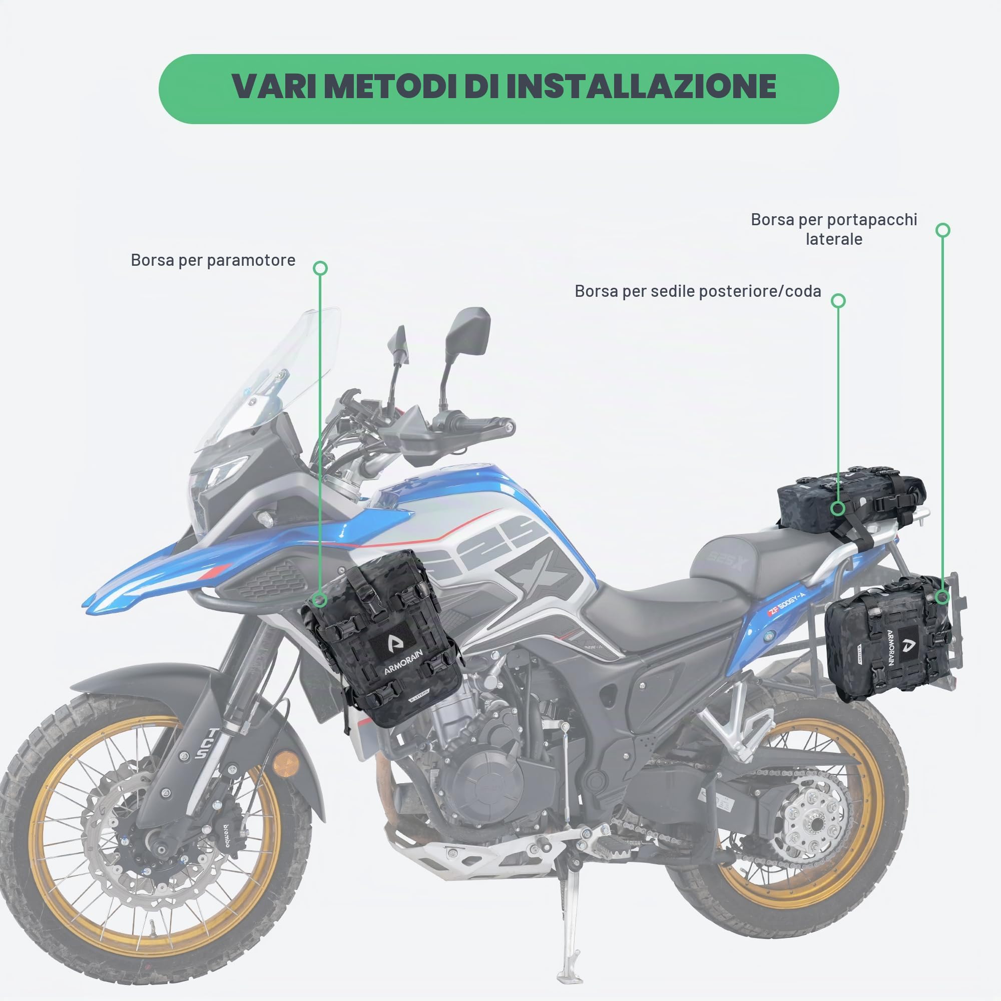 Borsa per Paramotore Moto Impermeabile Capacità Borsa Paraurti Marsupio per Parafango, Borse Universali per kit Motore (6L Camo Nero)