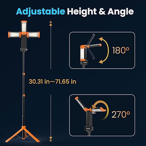 Miniatura 5 de CAVN Luz de campamento recargable de 10000 mAh con control remoto y soporte telescópico, altura máxima de 6.0 pies, luz de trabajo portátil con 3