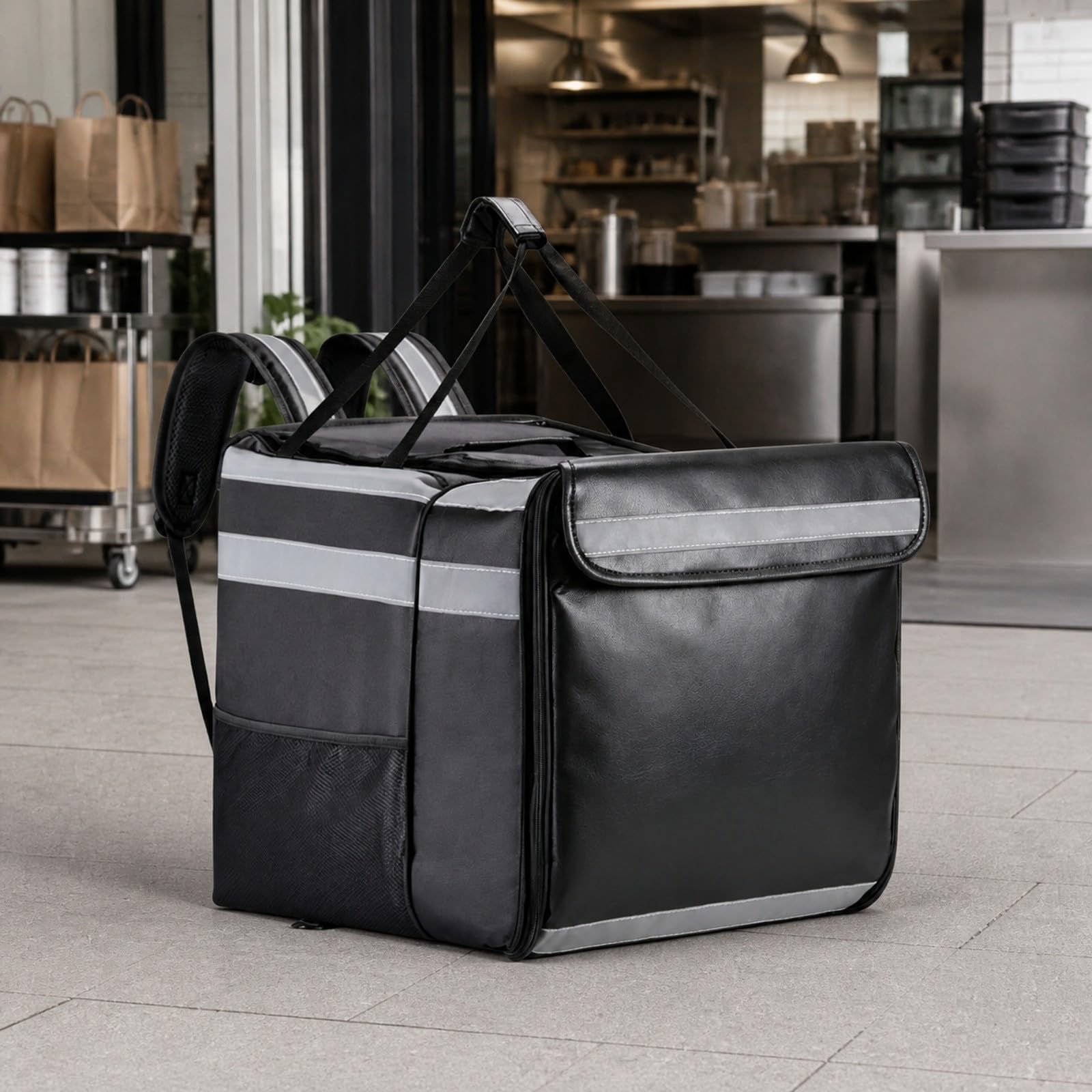 Bolsa Térmica Transporte Plegable | Acolchada, Mochila Térmica con Divisor, Cómoda, para Reparto para Entrega, Negro