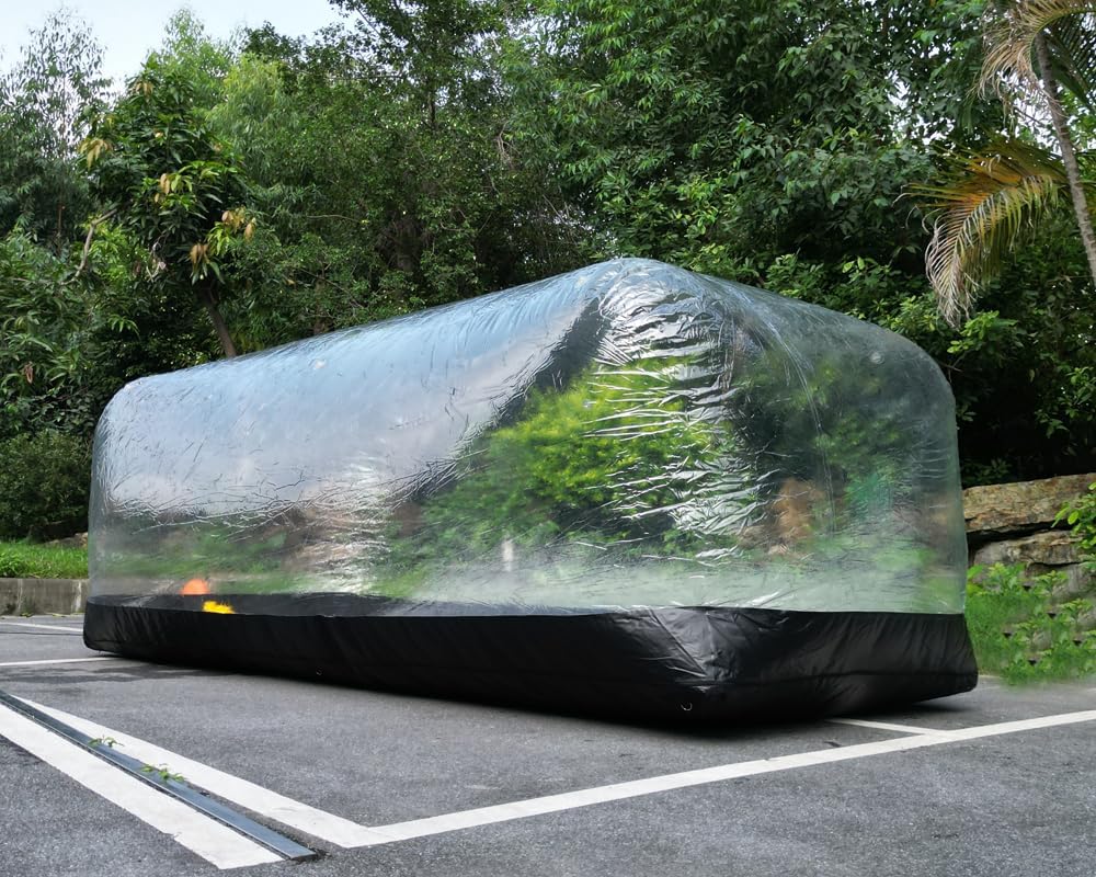 Portable Inflatable Car Cover Garage Tent Airtight Ultimate Shield Outdoor/Indoor Car Bubble Vehicle Shelter for Car Parking Painting Washing and Storage (Transparent+Black, 4.9m L×2.0m W×1.73m H)