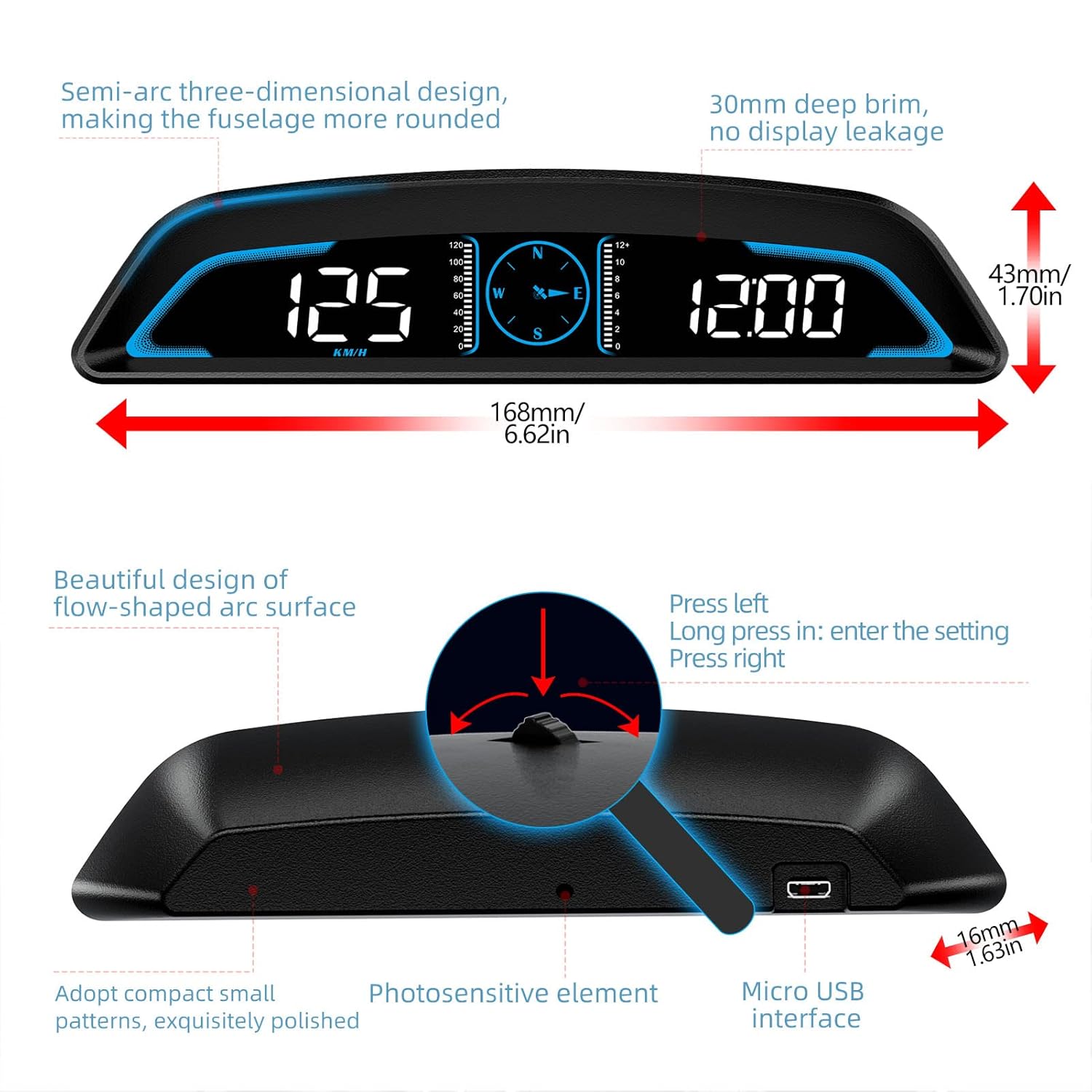HUD Speedometer for Car, High Accuracy with Speed Alarm, Automatic Brightness, HD Multifunction GPS for Vehicle