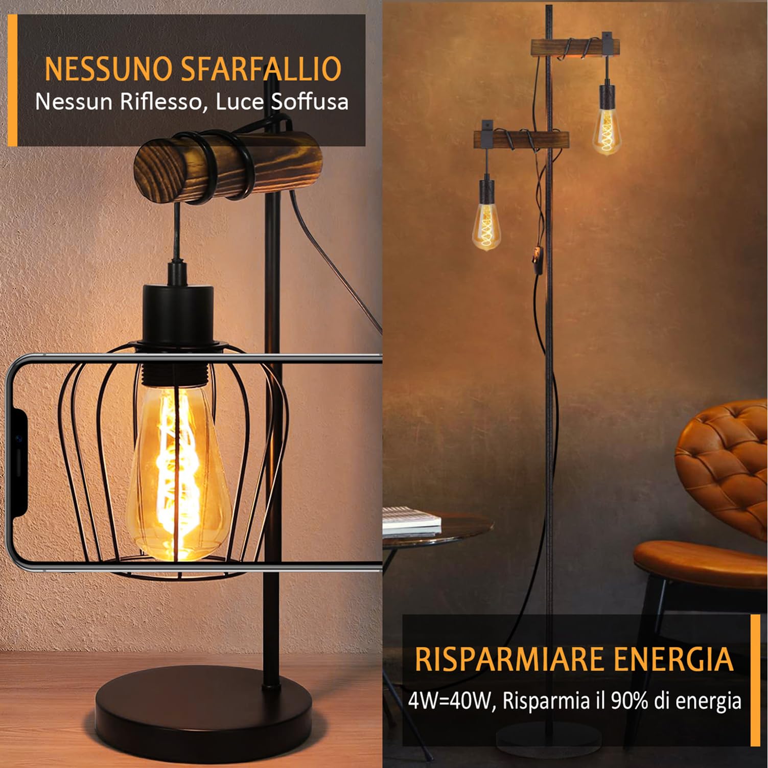 Lampadina Edison vintage E27, E27 LED vintage dimmerabile 4W Lampada LED retrò 2700K Lampadina Edison E27 vintage ideale per un'illuminazione nostalgica e retrò nel bar di casa - 6 pezzi（ST64 HPS）