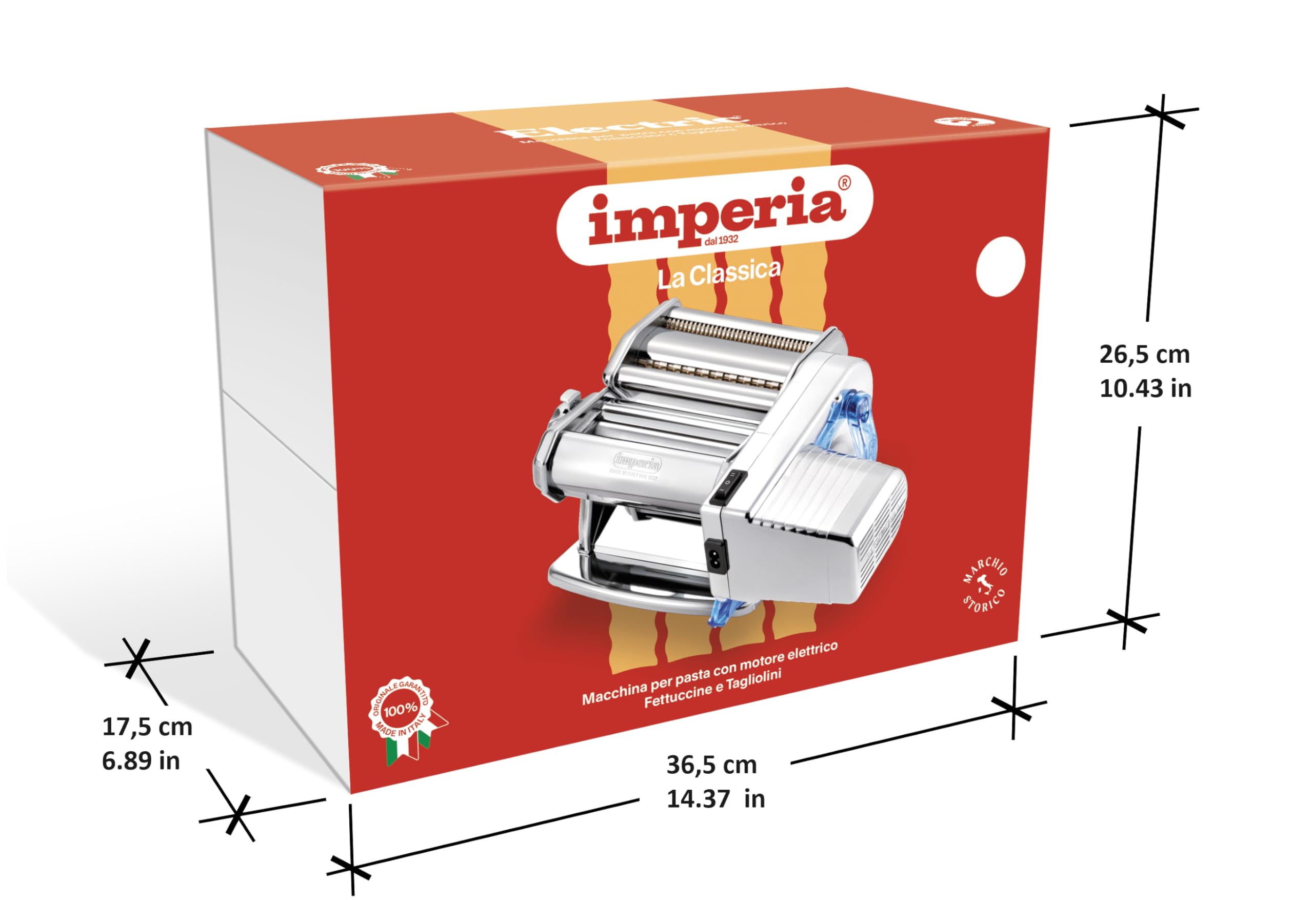 Imperia Electric Ligne Classique Machine à pâtes électrique Fabrique en Italie. Machine à pâtes fraîches avec moteur électrique. Laminatrice électrique Lasagnes, Tagliolini, Fettuccine. (Argent)