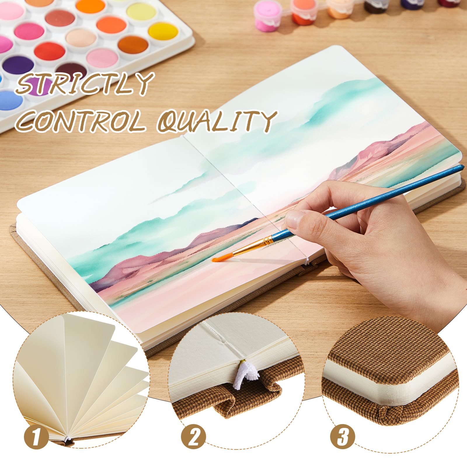 Mooliwe Szkicownik z papieru akwarelowego, 14 x 14 cm, akwarela, dziennik podróżny, 300 g/m², papier bawełniany na zimno, 48 stron, papier do rysowania, artystyczne podkładki papierowe dla ucznia