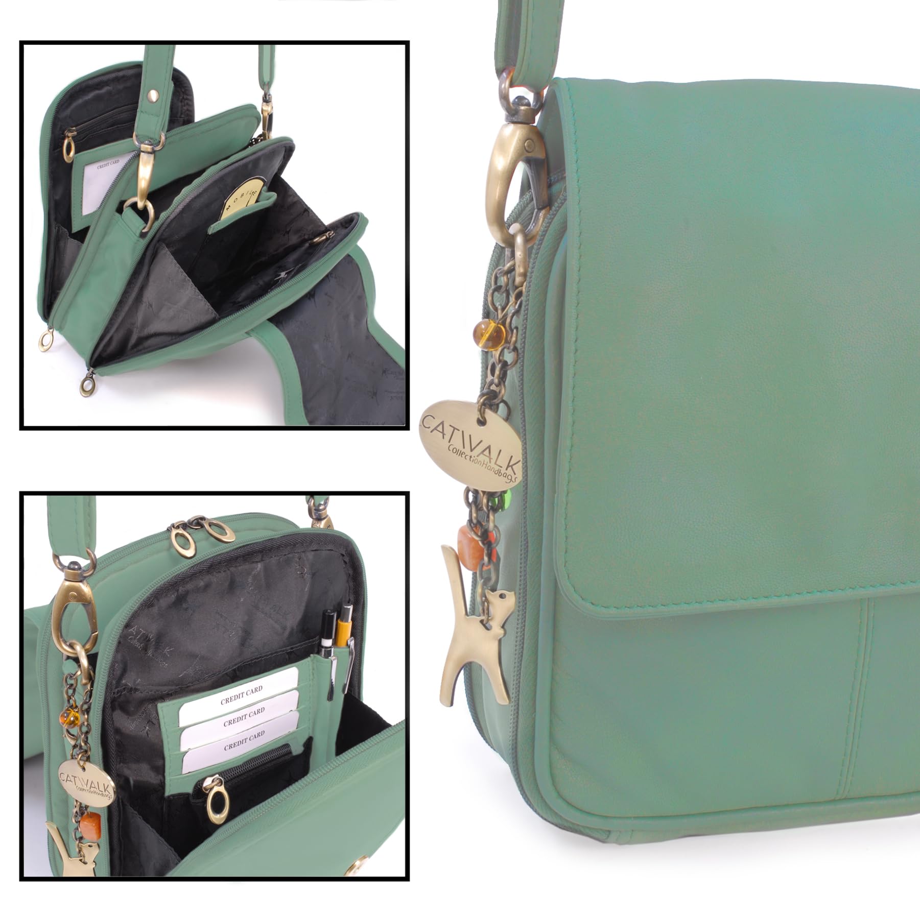 Catwalk Collection Handbags - Borsa a Tracolla Pelle - Messenger Bag Media da Donna - Borsa da Giorno con Multi Scomparto - Metro