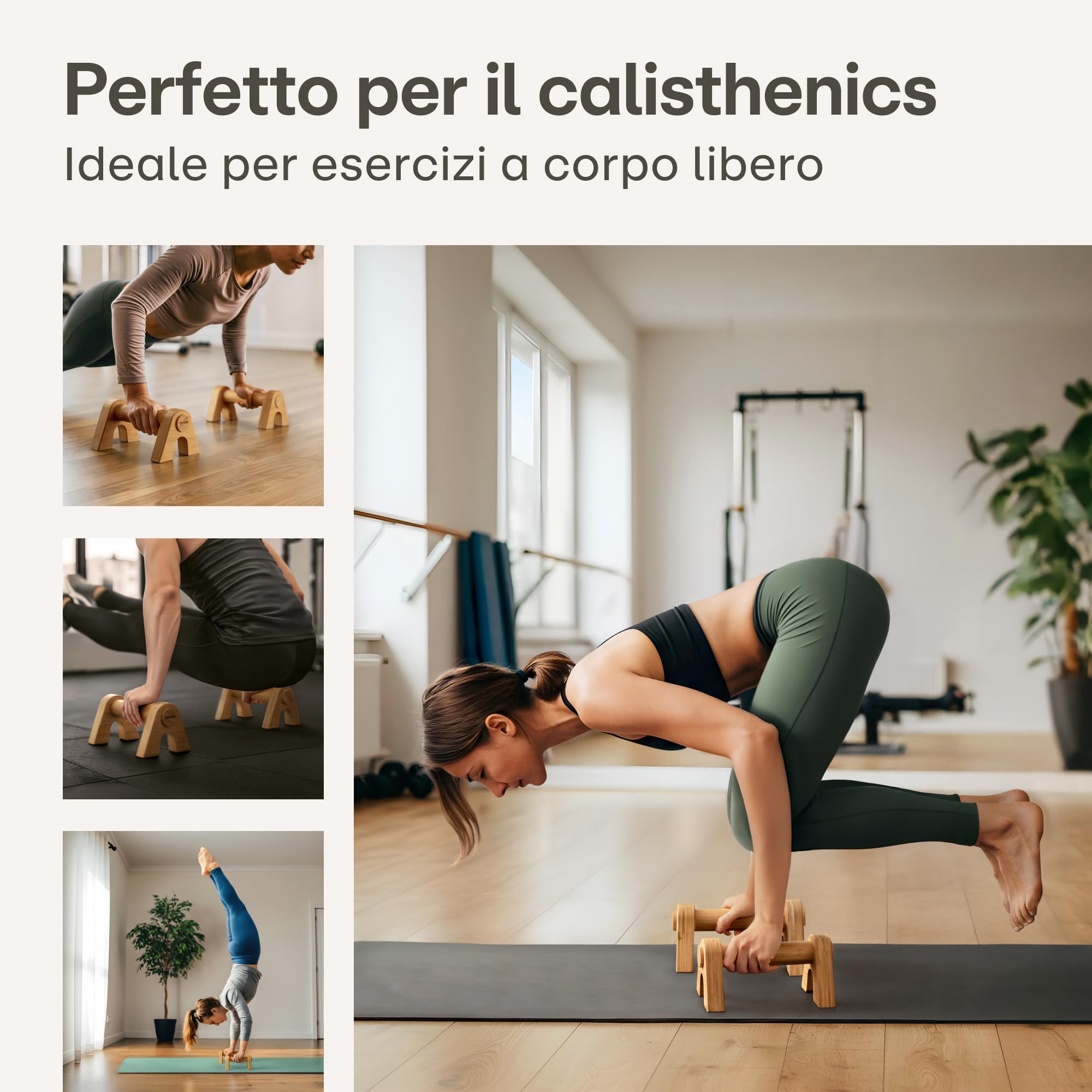 Praknu Parallele Calisthenics - 2x Maniglie per Flessioni in Legno - Ergonomiche e Antiscivolo con Borsa - Parallele Basse per Handstand, Dips e Push-Up - Calisthenics Attrezzature Indoor e Outdoor