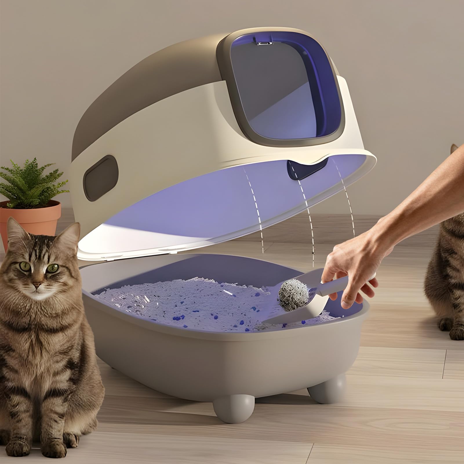 Cassette Per Lettiera Per Gatti Design Aperto Grande Capacità Con E Lampada | Vaschetta Per Lettiera Automatica Per Gatti Per Di Taglia Piccola Media E Grande Adatta Per Appartamento Balcone E