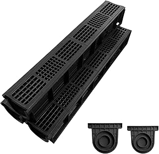 Driveway Channel Drain with HDPE Grate-39.4x6.1x5.5in Deep Profile Trenc...
