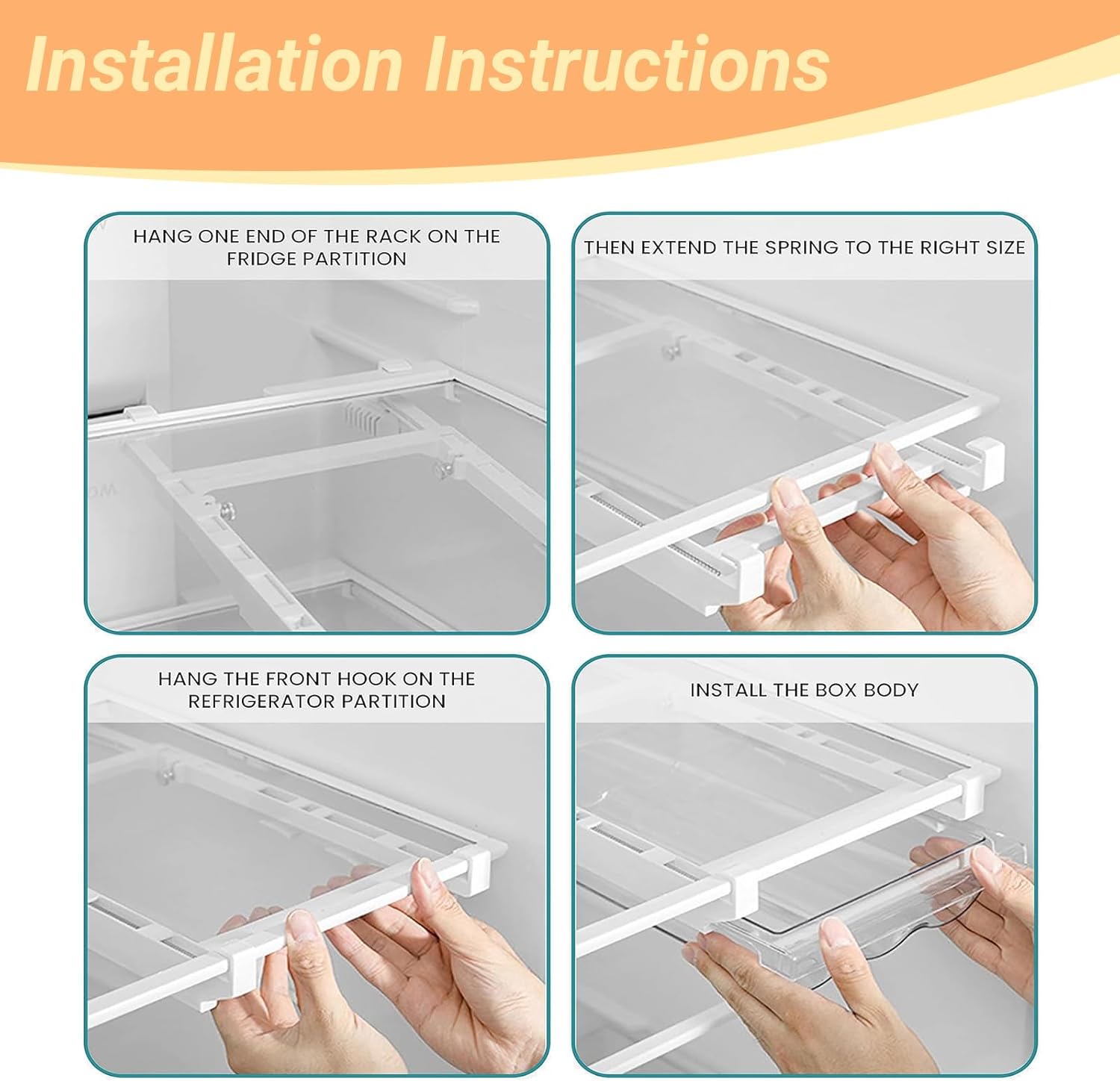 Fridge Drawer Organizer with Clear Dividers, Pull-Out Design for Cheese, Vegetables & Fruits, Easy to Mount and Extra-Deep Storage, Send Goods from Local Warehouse