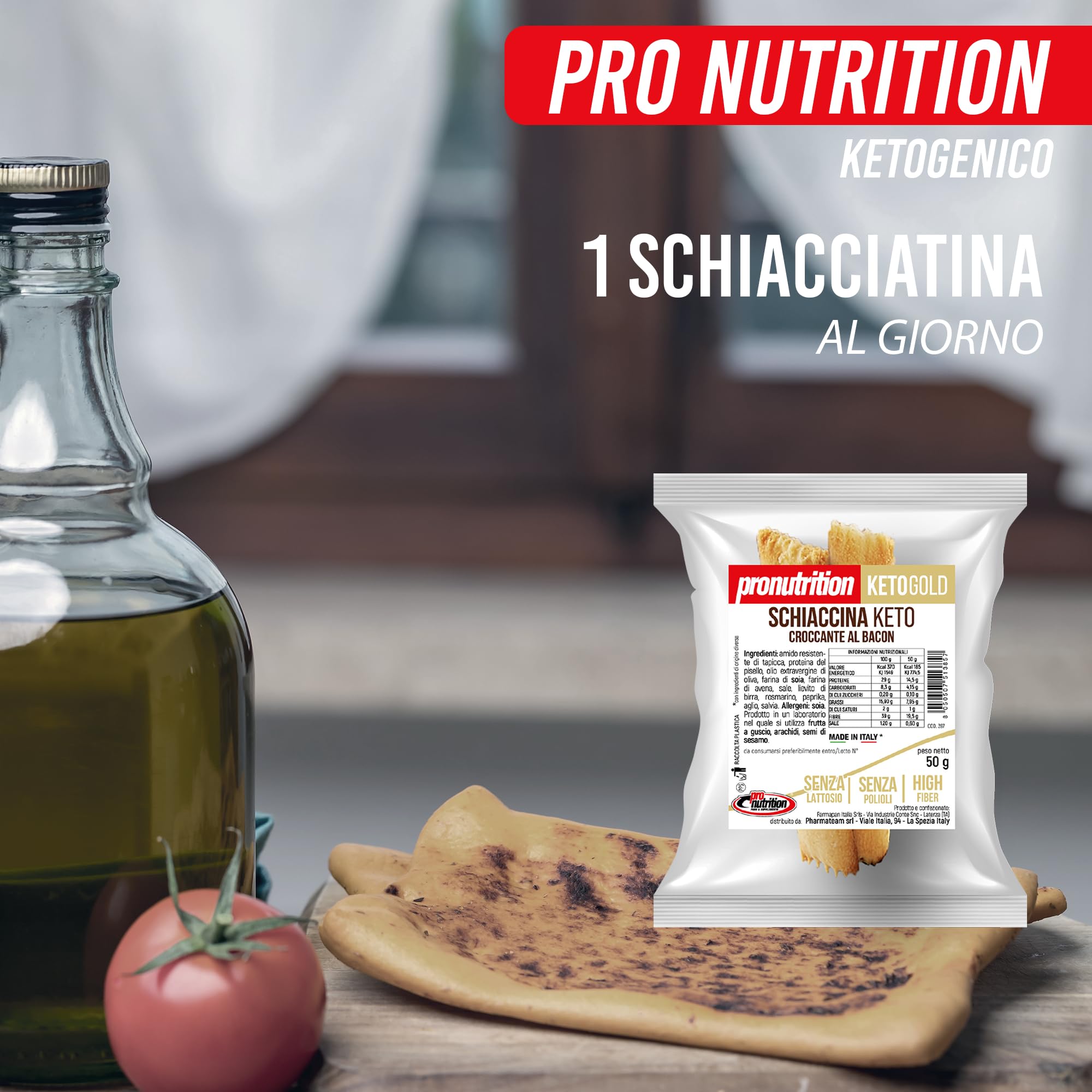 Pro Nutrition | Schiaccina Bacon, Schiaccina Snack aperitivo salato, merenda, Senza Zuccheri, Basso Tenore di Carboidrati - Ricco di Fibre Scatola da 10 Pezzi.