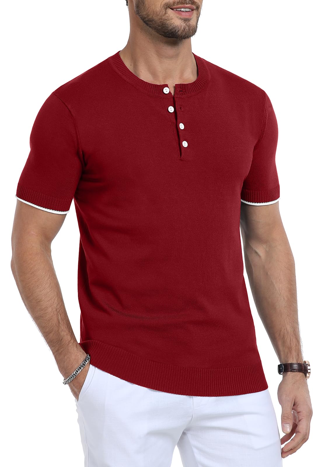YTD Men's Short Sleeve Henley T-Shirts Casual Knit Shirt Summer Fashion Lightweight Henley Button Tee