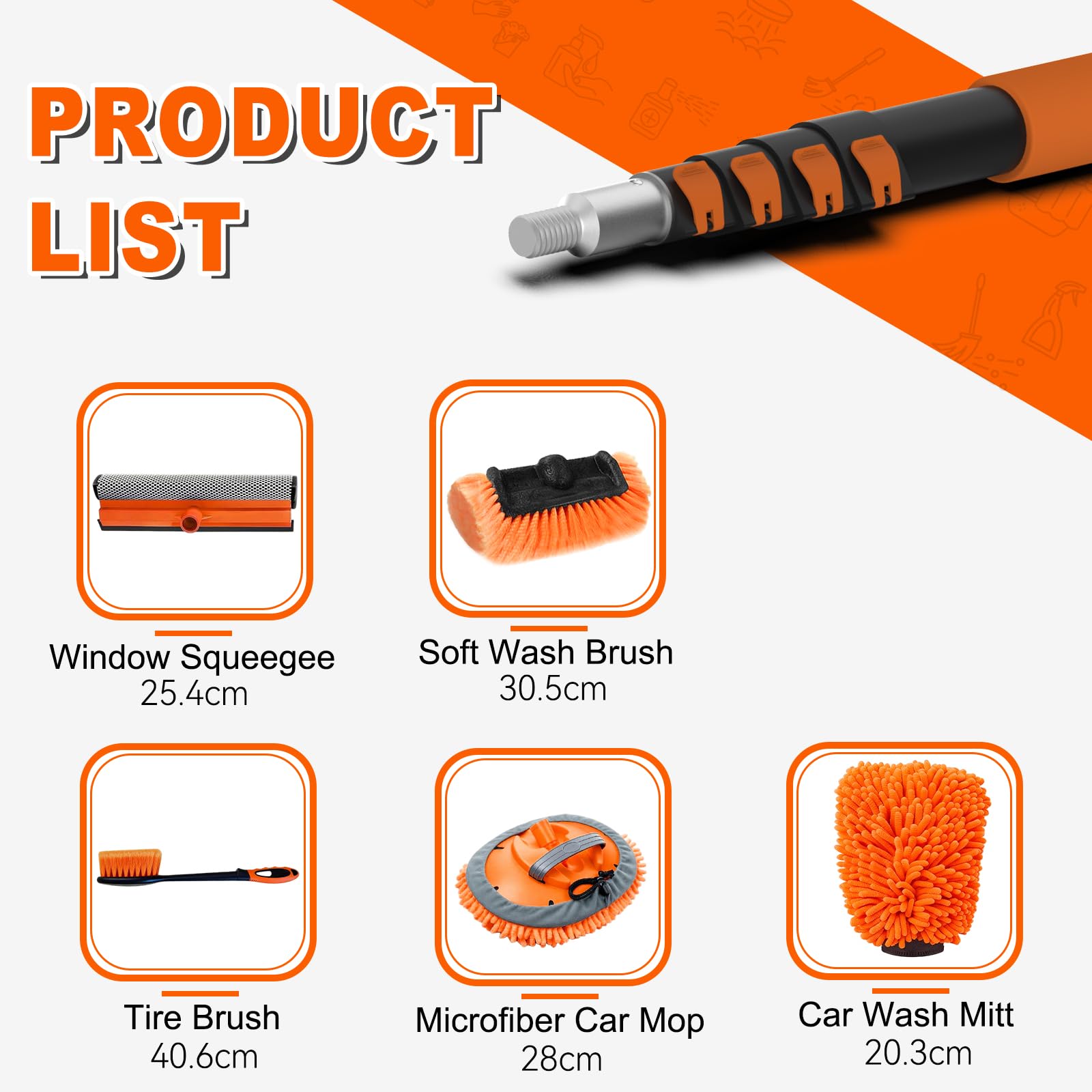 SISUPASSIE 4.8m Car Wash Brush Long Handle, Car Cleaning Brush Kit with Soft Bristle Brush, Telescopic Window Cleaner, Microfiber Wash Mop, Wheel Brush, Mitt for Cleaning Caravan, Boat, Solar Panels — view 2
