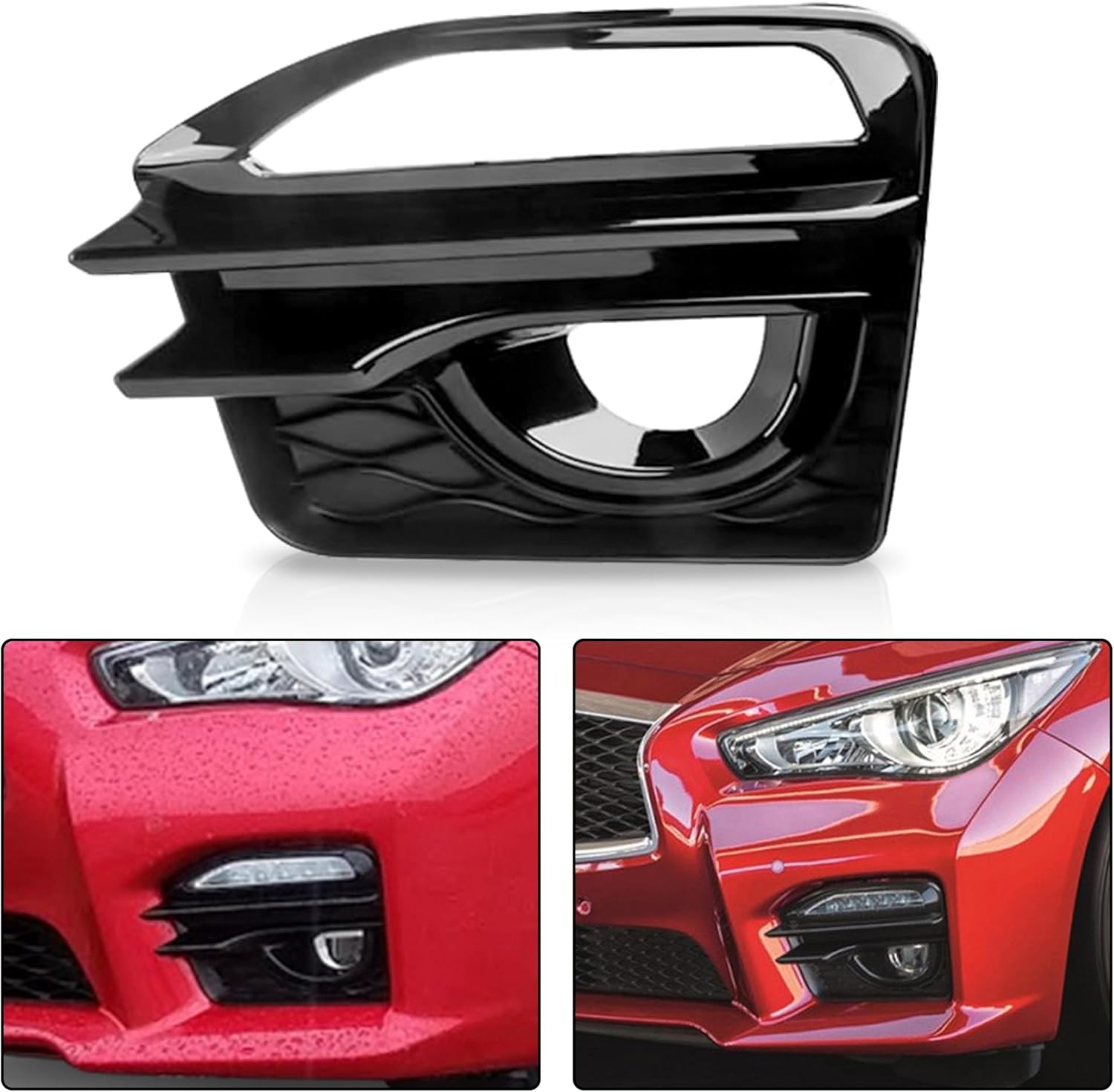PartsFlow Front Black Pair Fog Light Cover Compatible With 2014-2017 Infiniti Q50 Sport Left Driver And Right Passenger Side 62257-4GA1A 62256-4GA1A