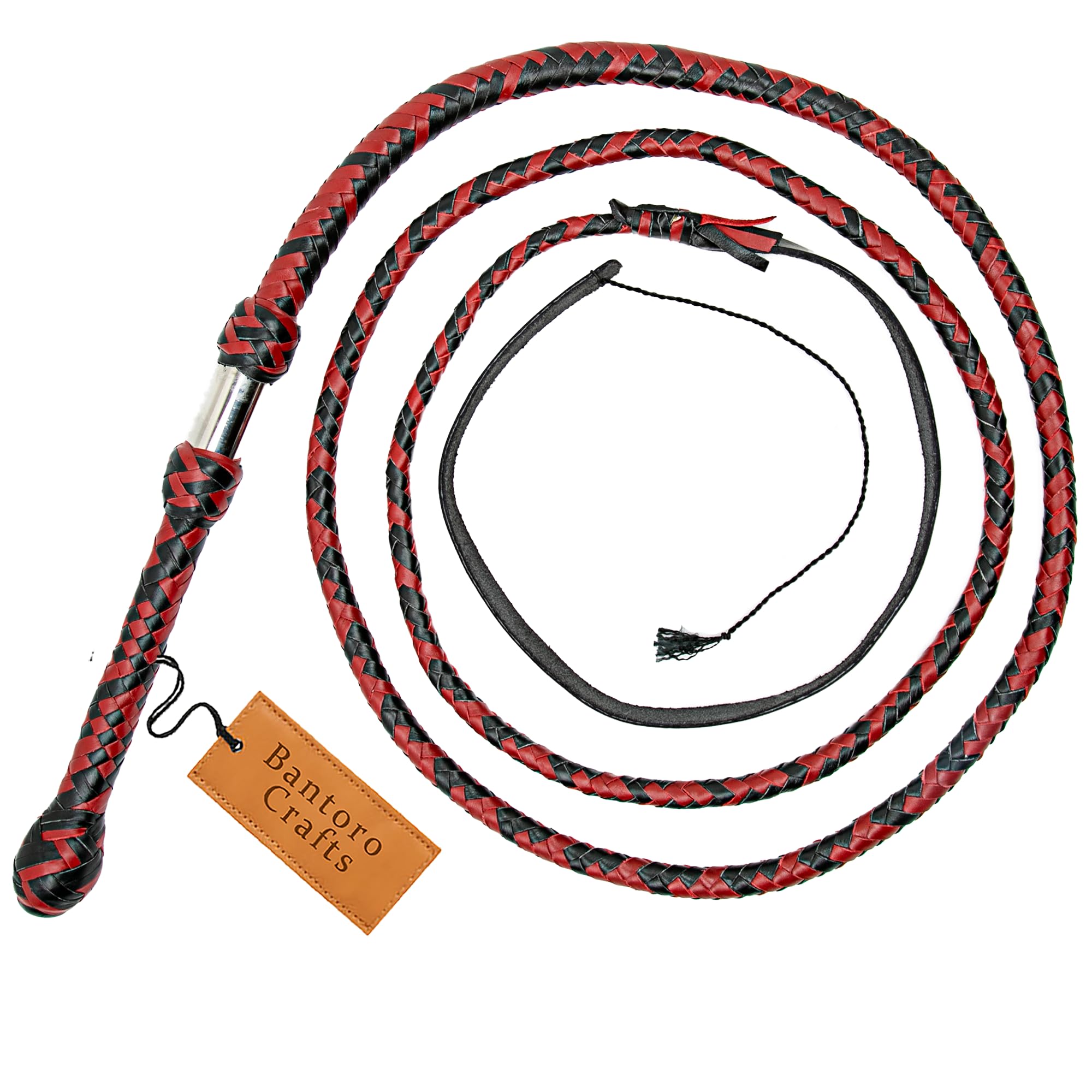 Bantoro Crafts Red & Black Kangaroo Leather Bullwhip – 8ft, 16