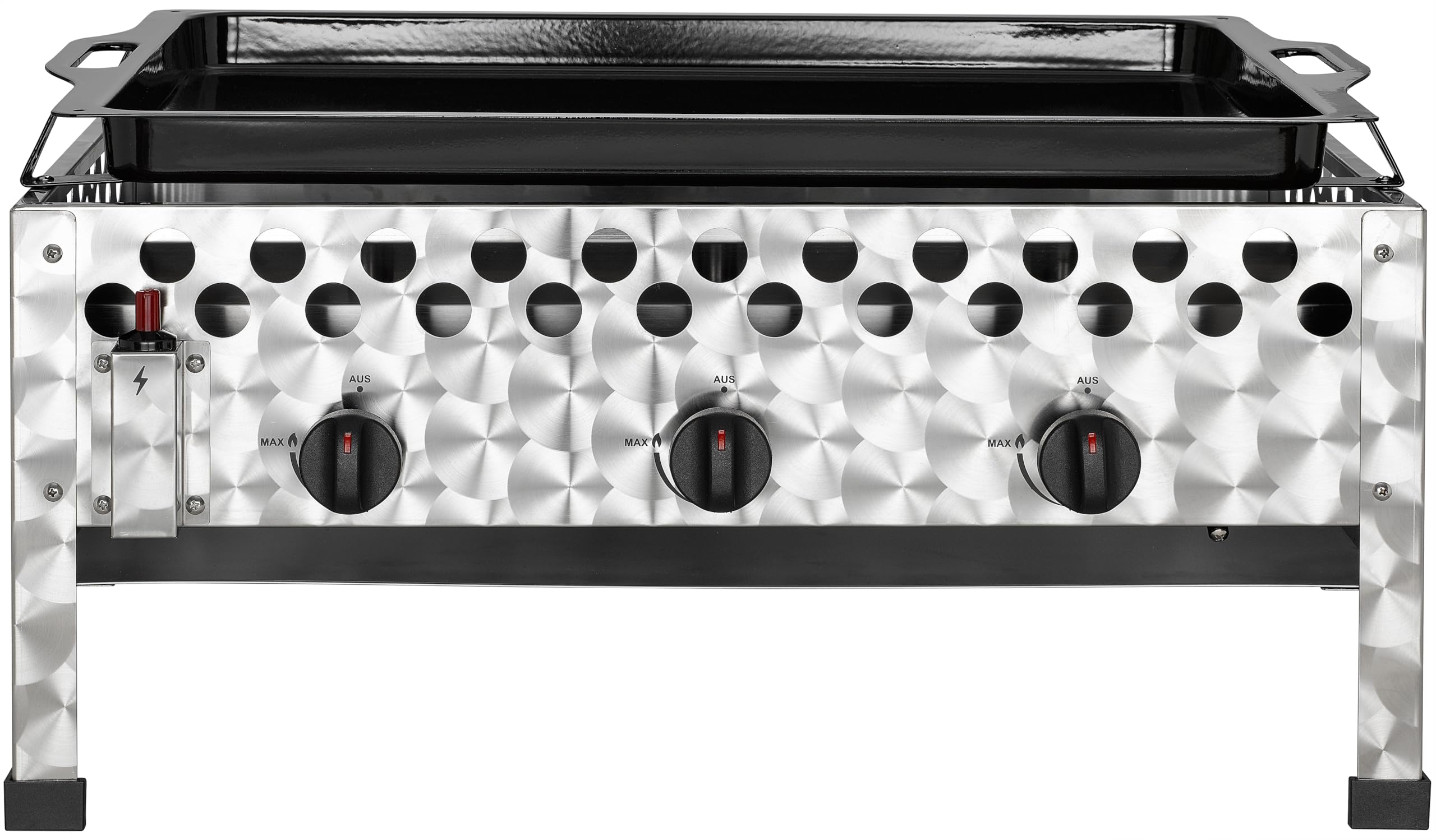 tepro Gasgrill Wurstbräter mit Grillpfanne, 3 Edelstahl-Brenner je circa 4 kW, Grillfläche circa 56,5 x 46,5 cm, Maße circa 60 x 54,5 x 28,2 cm