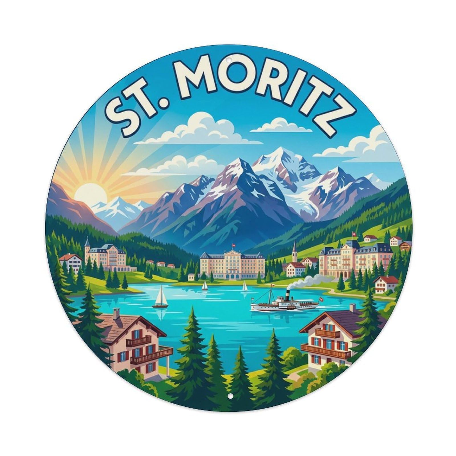 Metal Tin Sign Retro Travel Switzerland St Moritz