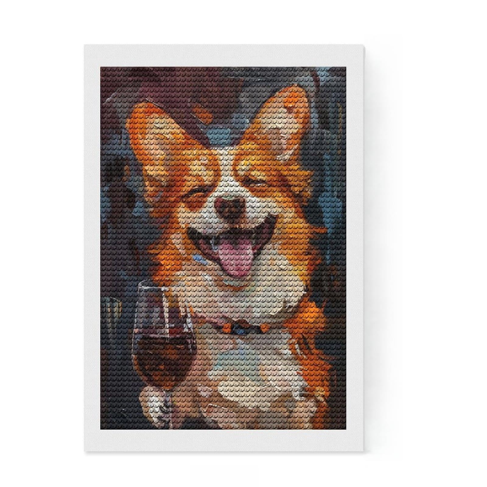Junmoney Happy Corgi Red Wine Diamond Art Canvas 8"x12", Easy to Follow Symbols, Easy Handmade Project, Boho Decor, Holiday Gift Idea