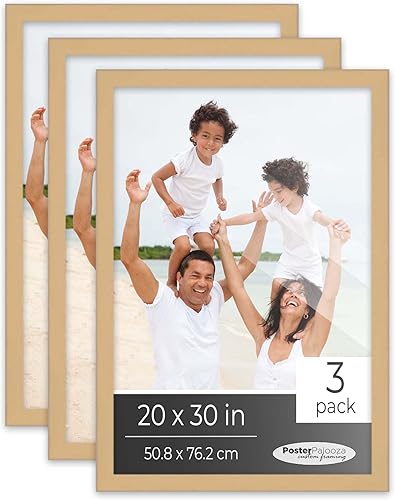 Poster Palooza 20x30 Natural Picture Frame Set Pack of 3 20x30 Wood Picture Frames for Gallery Wall 3 20x30 Natural Frames
