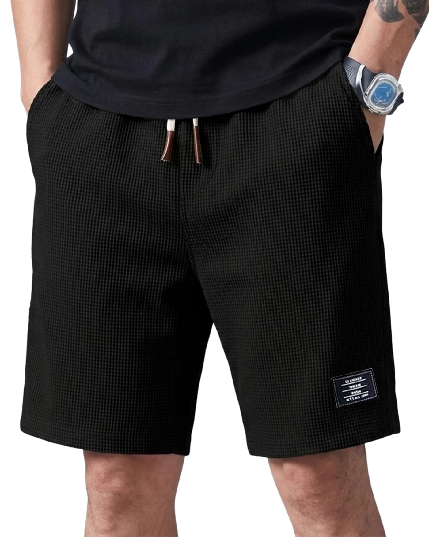 Men Solid Drawstring Waist Casual Knee Length Boxers, Solid Men Beige Basic Boxers-picture-24