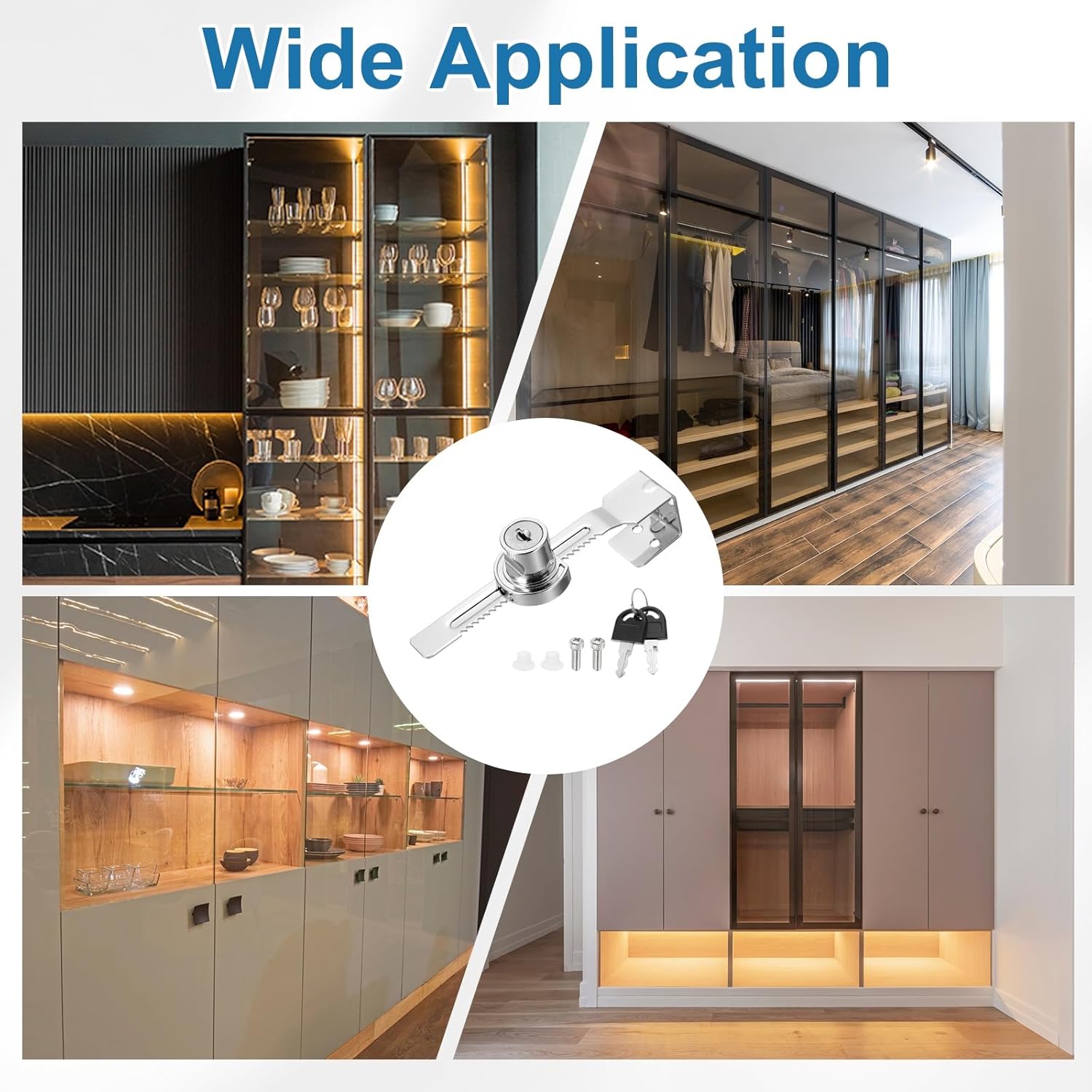 1" Sliding Glass Door Ratchet Lock, Keyed Alike Secure Showcase Display Case Lock - No Drill, for 10-20mm/ 0.39-0.79 inch Cabinet Stores Glass Door, Silver