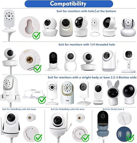 Miniatura 2 de Soporte flexible para monitor de bebé compatible con Infant Optics DXR-8 Pro, Nanit Pro, Owlet, Eufy, HelloBaby, Motorola, Vtimes, Arenti, VTech,