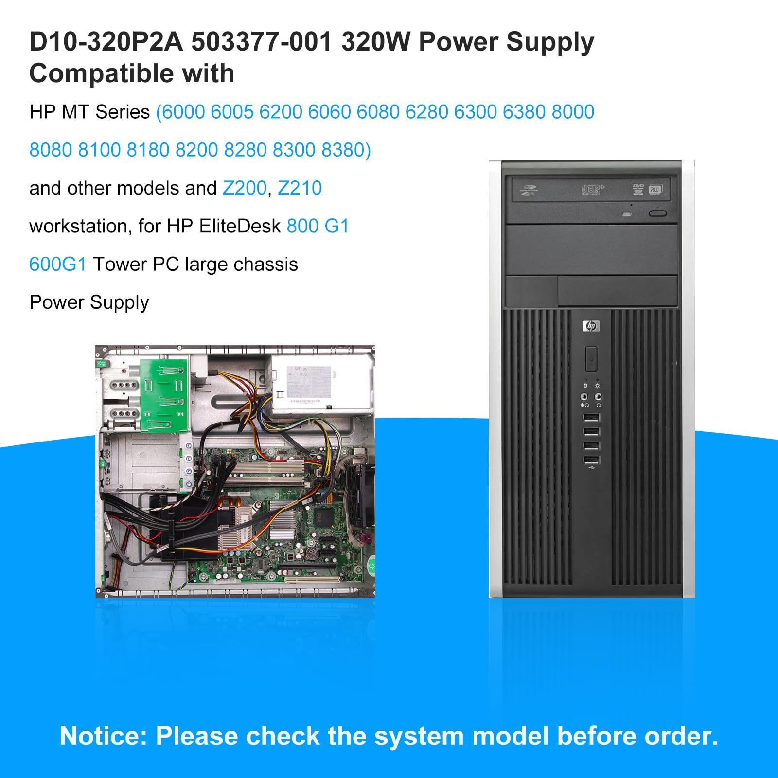 S-Union Fuente de alimentación mejorada 503377-001 de 320 W D10-320P2A PSU compatible con HP MT 6000 6200 6300 8000 8200 Z200 DPS-320NB CFH-0320EWWA 611484-001 61 3764 - 001 613765-001 503377-001