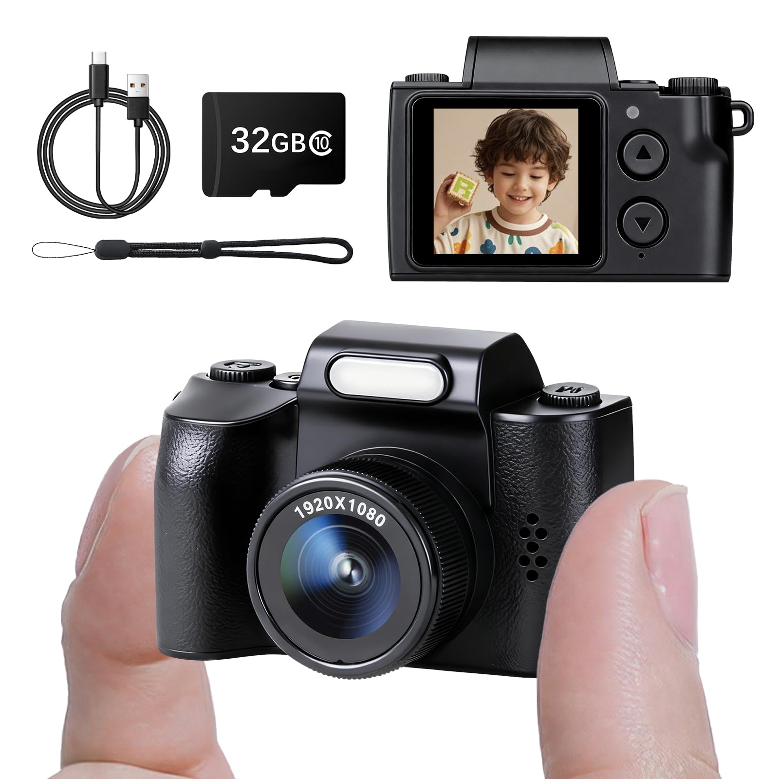 Mini Keychain Camera, FHD 1080p 48MP Mini Digital Camera with 32GB SD Card, 1.3" HD Display, 100 Mins Battery Life Small for Travel Study Recording-Black-picture-12