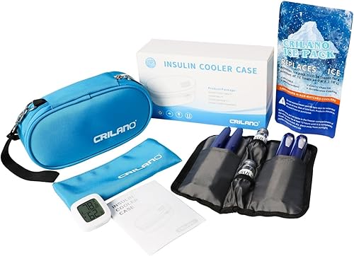 Estuche de viaje con aislamiento para diabéticos, organizador médico con 2 paquetes de hielo en una bolsa y forro aislante para viajes (azul)