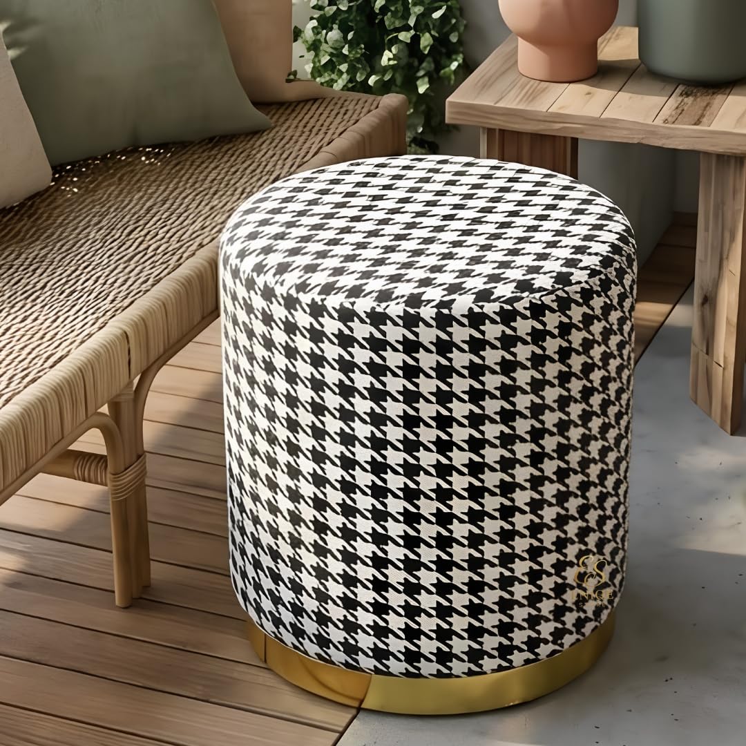 Round Velvet Ottoman Stool with Gold Trim, Padded Pouffe Footrest for Living Room, Bedroom and Home Decor, Aqua Green-image-26