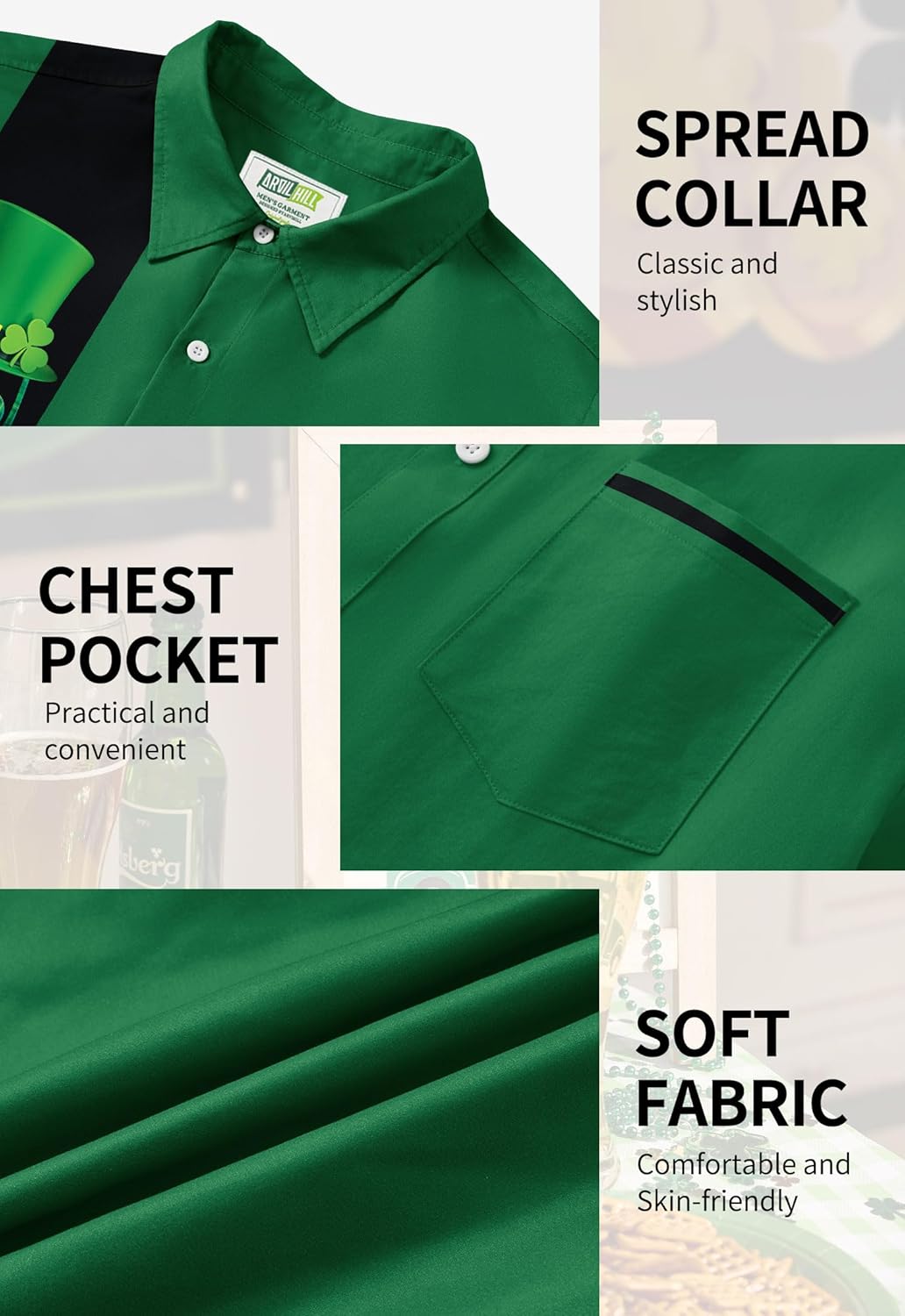 Arvilhill Men's St Patricks Day Printed Button Up Shirt - Image 6