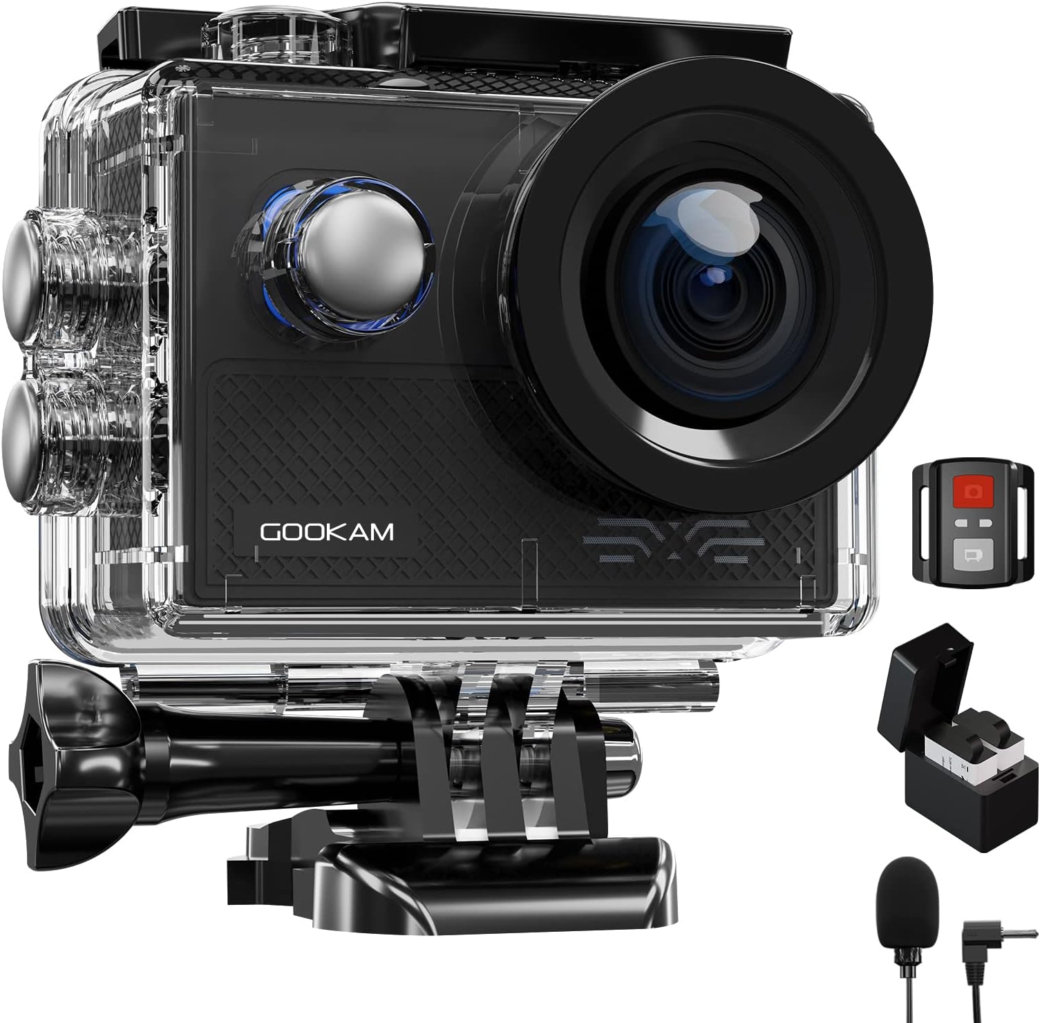 Apexcam M80air met 64GB Card Action Camera 4K 60FPS 64MP WiFi Underwater Camera Waterdichte 40M Sportcamera EIS met Ultra HD 2.4G Afstandsbediening 2 x 1350mAh Batterijen en Accessoires