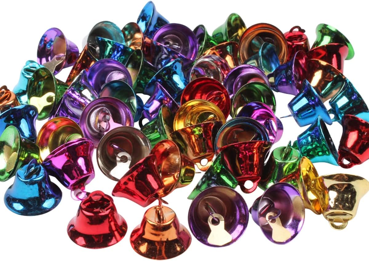 ECYC 50 Pcs 20mm Colorful Christmas Bells, Craft Bells Jingle Bells Ornaments Hanging Decorative Bells for DIY Crafts Christmas Tree Home Decoration