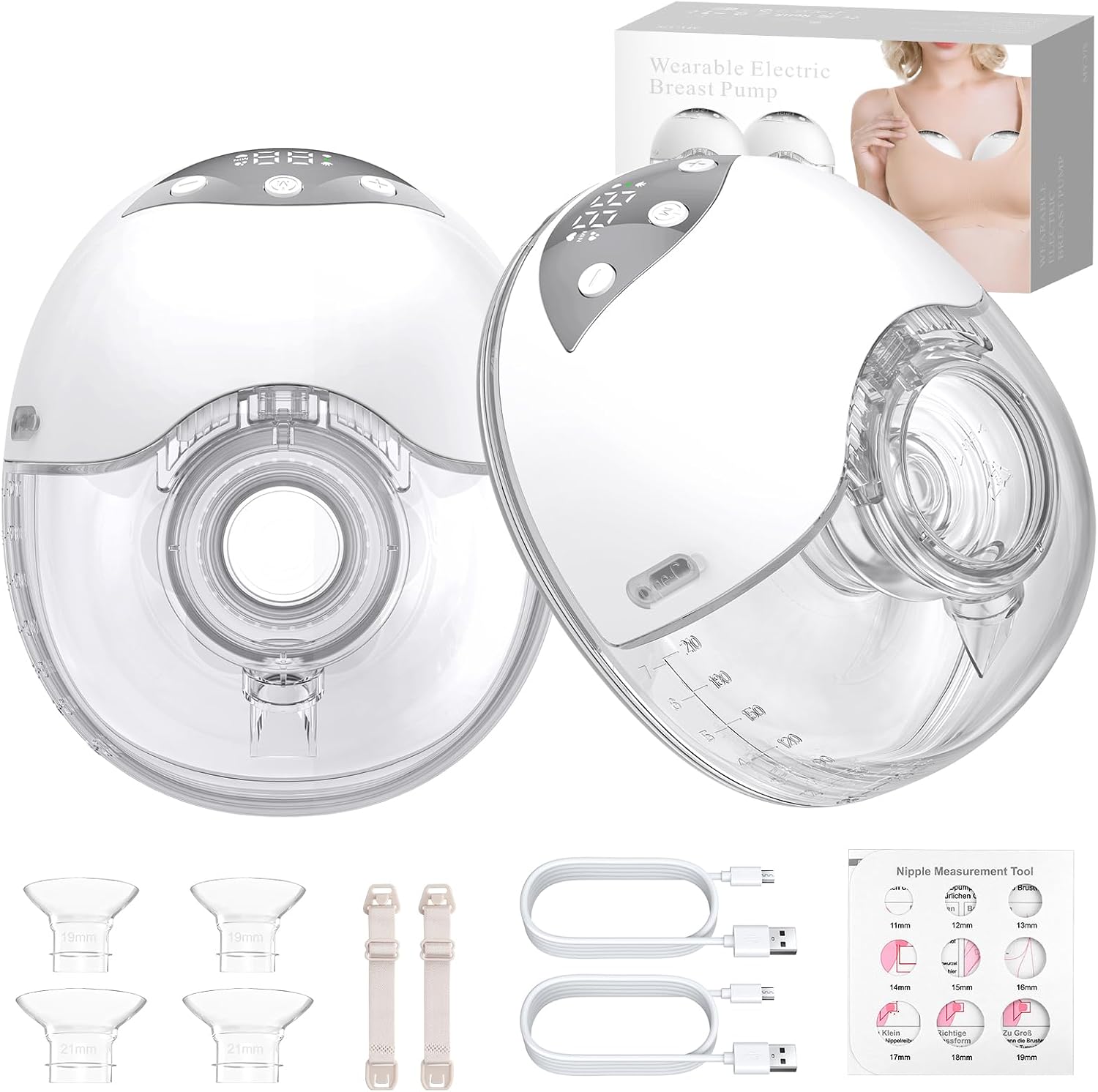 Milchpumpe Elektrische Doppelmilchpumpe Freih ndig Leise Abpumpen 4 Modi & 12 Saugstufen 210ml Electric Breast Pump mit USB-Aufladung 19mm/21mm/24mm Komfortabler Flansch f r B ro Reisen Wei