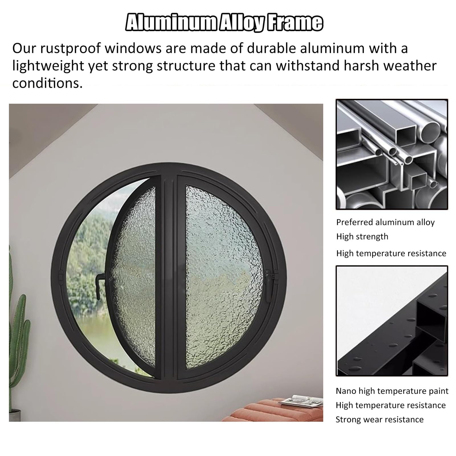 Ventanas Redondas con Marco de Aluminio, giratorias 180° para cobertizos, Ventanas abatibles de Doble Cara con ventilación de Repuesto para áticos, sótanos y almacenes (80 cm/31,5 Pulgadas)