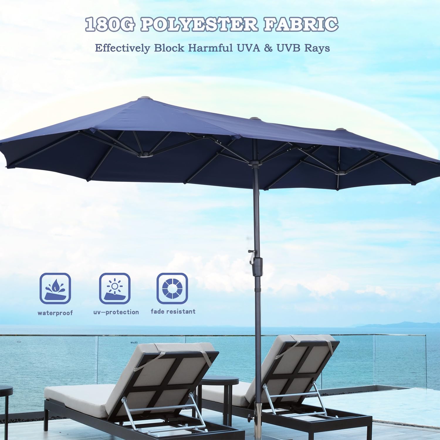 13FT Patio Umbrella, Large Double Sided Outdoor Umbrella with Crank for Pool Garden Deck and Backyard - Without Base