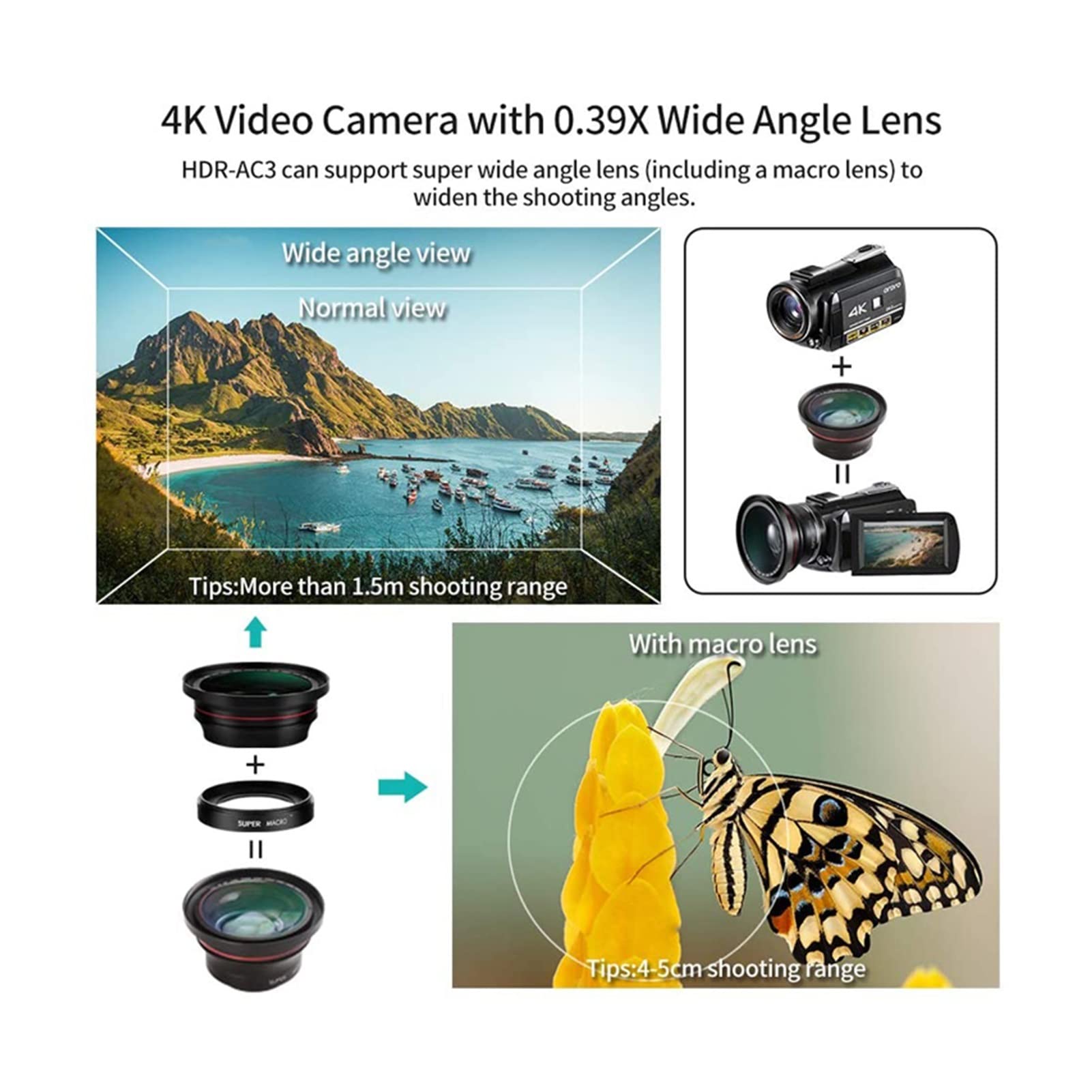 Videocamera, Videocamera videocamera 4K, AC3 IR Night Vision WiFi Digital Vlogging Camera Professionale professionale, Tuber Full HD(Top Kit)