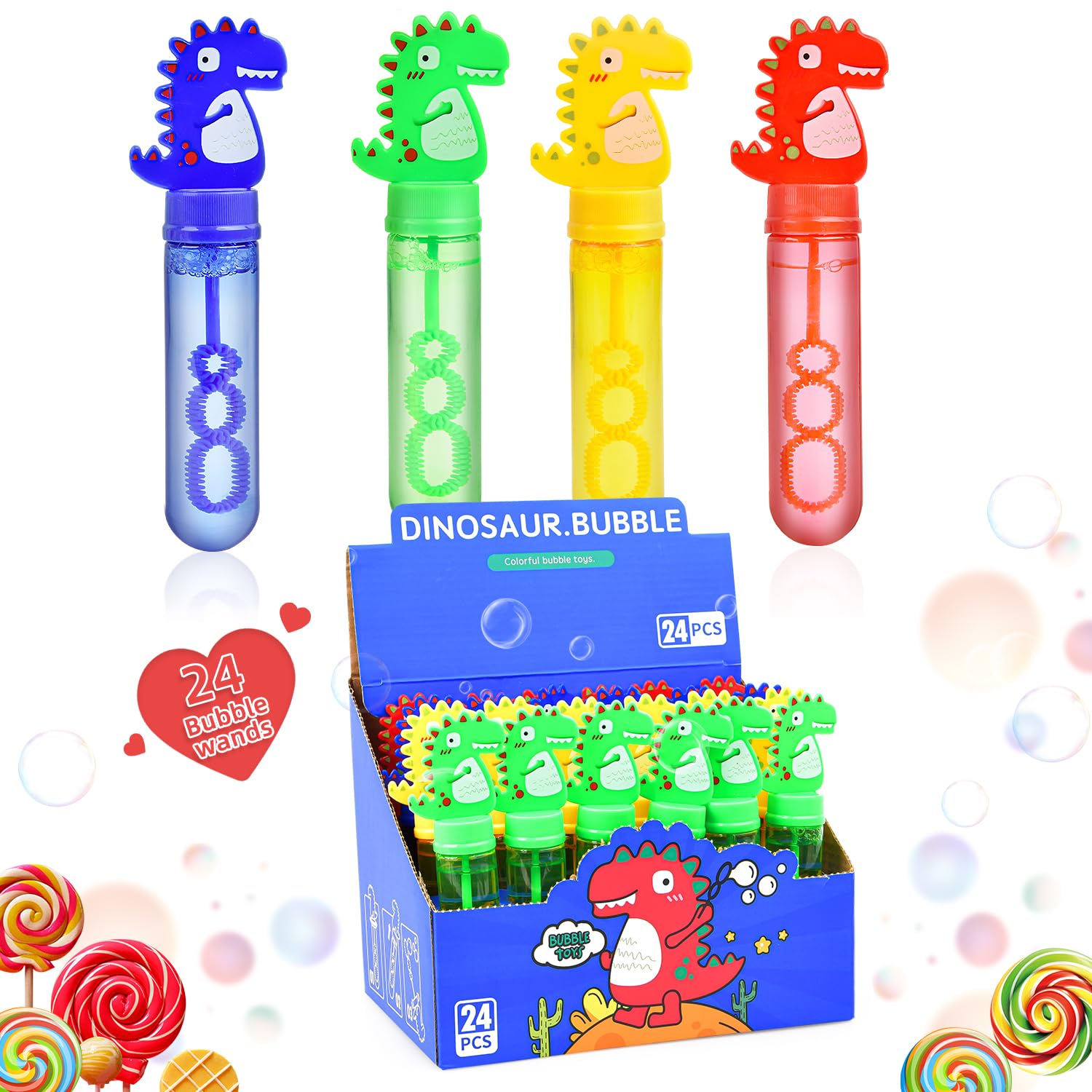 Sotodik 24pcs Kids Bubble Wands,Bubble Party Favors Assortment Toys,Themed Birthday, Halloween,Wedding, Bubble Maker Toys for Kids,Outdoor Gifts for Girls & Boys-Dinosaur