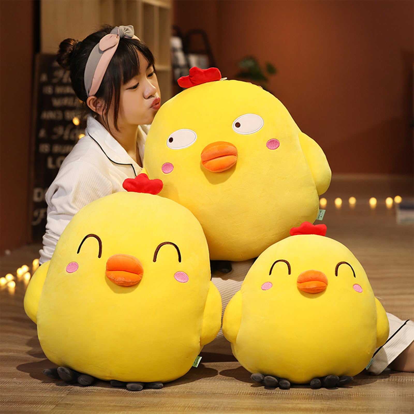 Gelb Huhn Kuscheltier, 25/50/60cm Hühner Plüschtier, Stofftier Plüsch Tier, Geschenk für Jungen Mädchen Erwachsene (glücklich,60cm)
