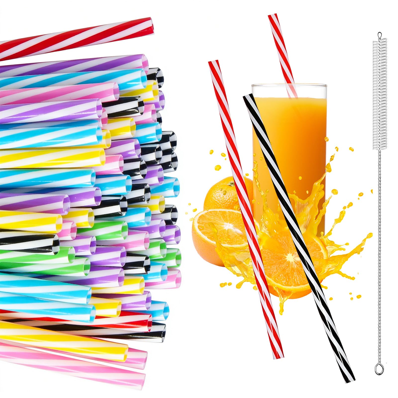 50pcs Reusable Plastic Straws, Drinking Reusable Straws with Cleaning Brush, Reusable Hard Straws for Family Bars Cafes Restaurants BBQ Parties Celebrations