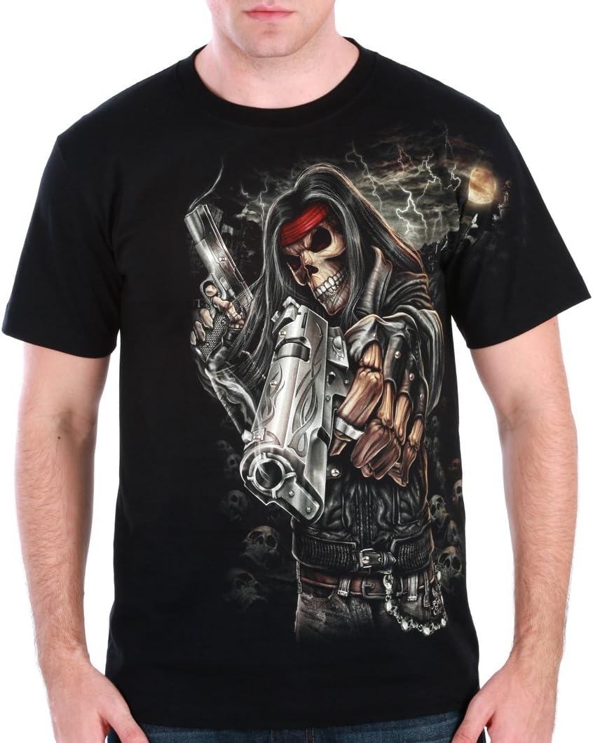 Grim Reaper Skull Gun Men T-Shirt Glow In The Dark Tattoo mma Rock #RC7