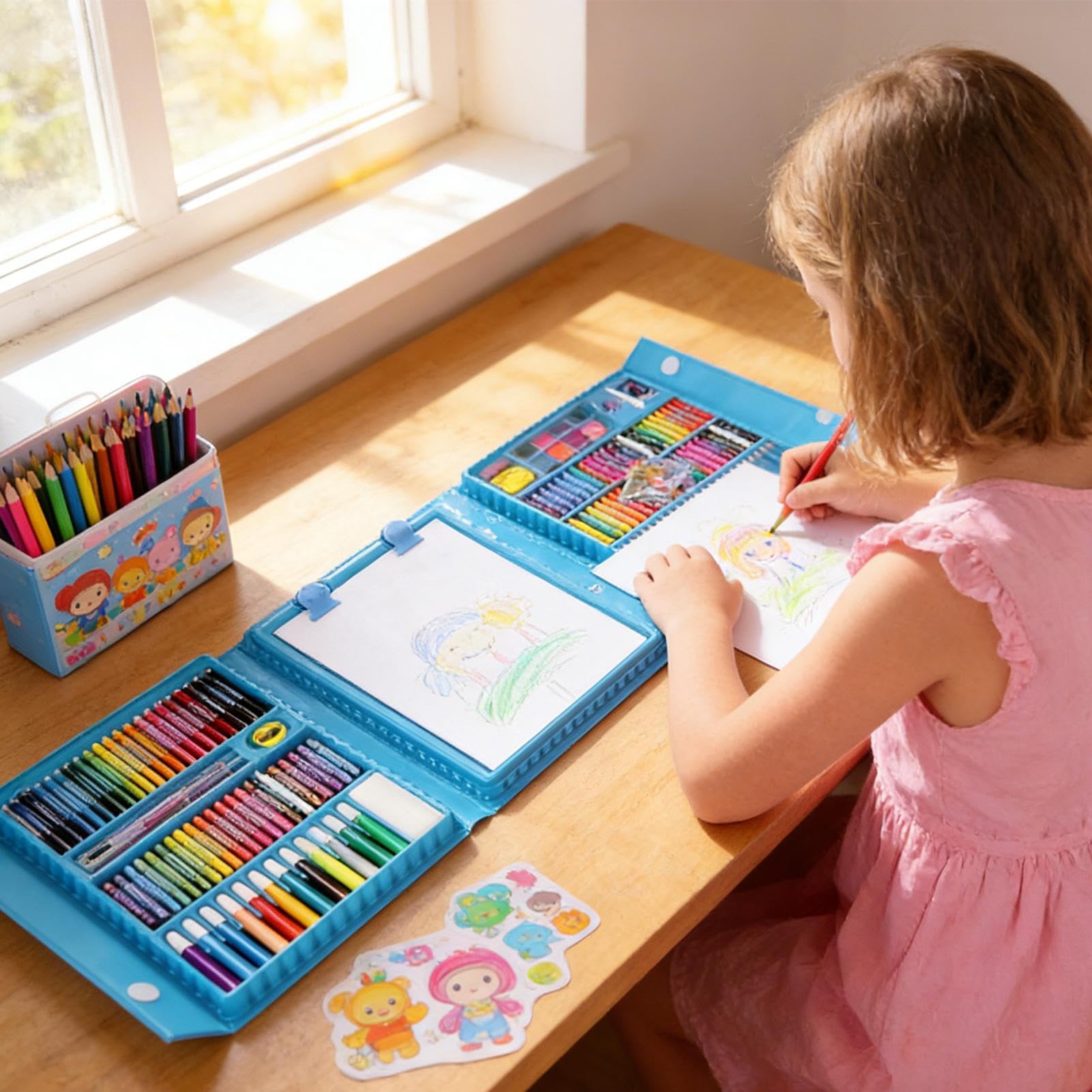 Malset für Kinder, tragbar, faltbar, Malset für Mädchen, für Zuhause, Desktop, Studio, Outdoor, College, Vorschule, Schule, Wandbild, Party, Geburtstag, Urlaub, Reisen