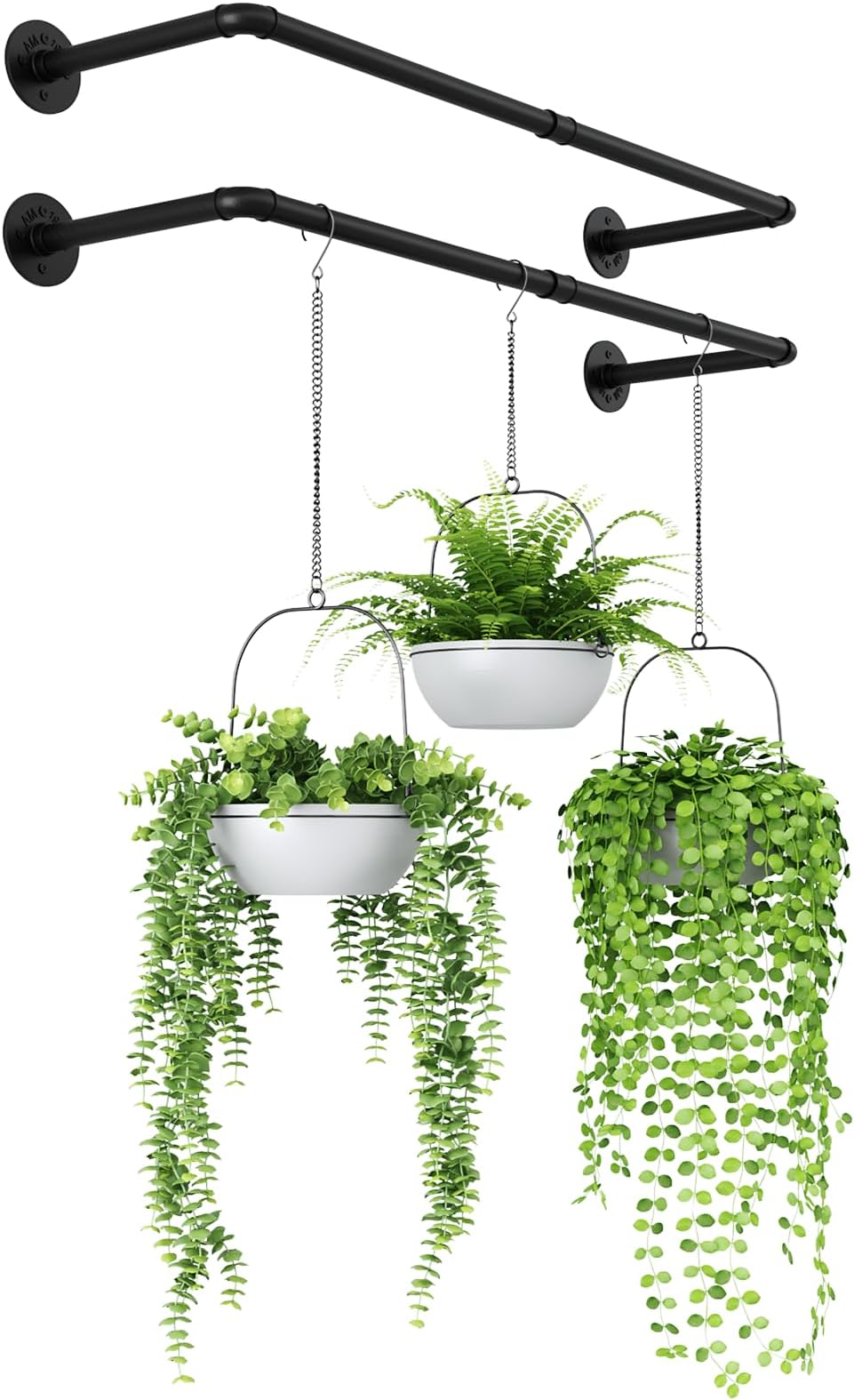 36.2" Hanging Planters 2PCS for Indoor Plants Hanging Plant Holder Plant Hanger Indoor Ceiling Window Plant Shelves Wall Mount Black Metal Rod(Pot&Plant Not Included)