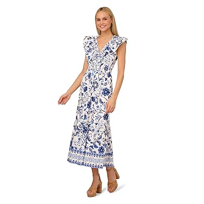 Adrianna Papell Printed Ruffle Midi Dress Women