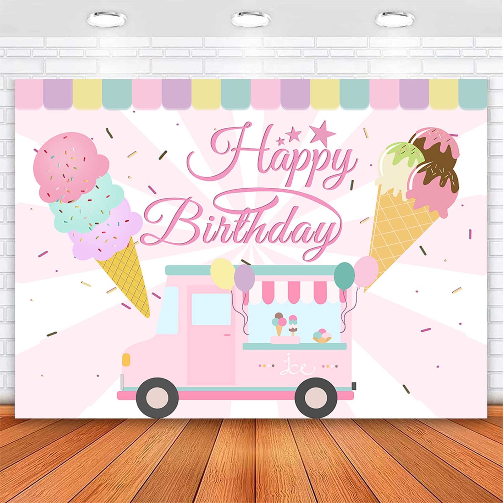 Sensfun Ice Cream Birthday Backdrop Ice Cream Truck Shop Sweet Summer Baby Girls Party Photography Background Here's The Scoop Kids Birthday Cake