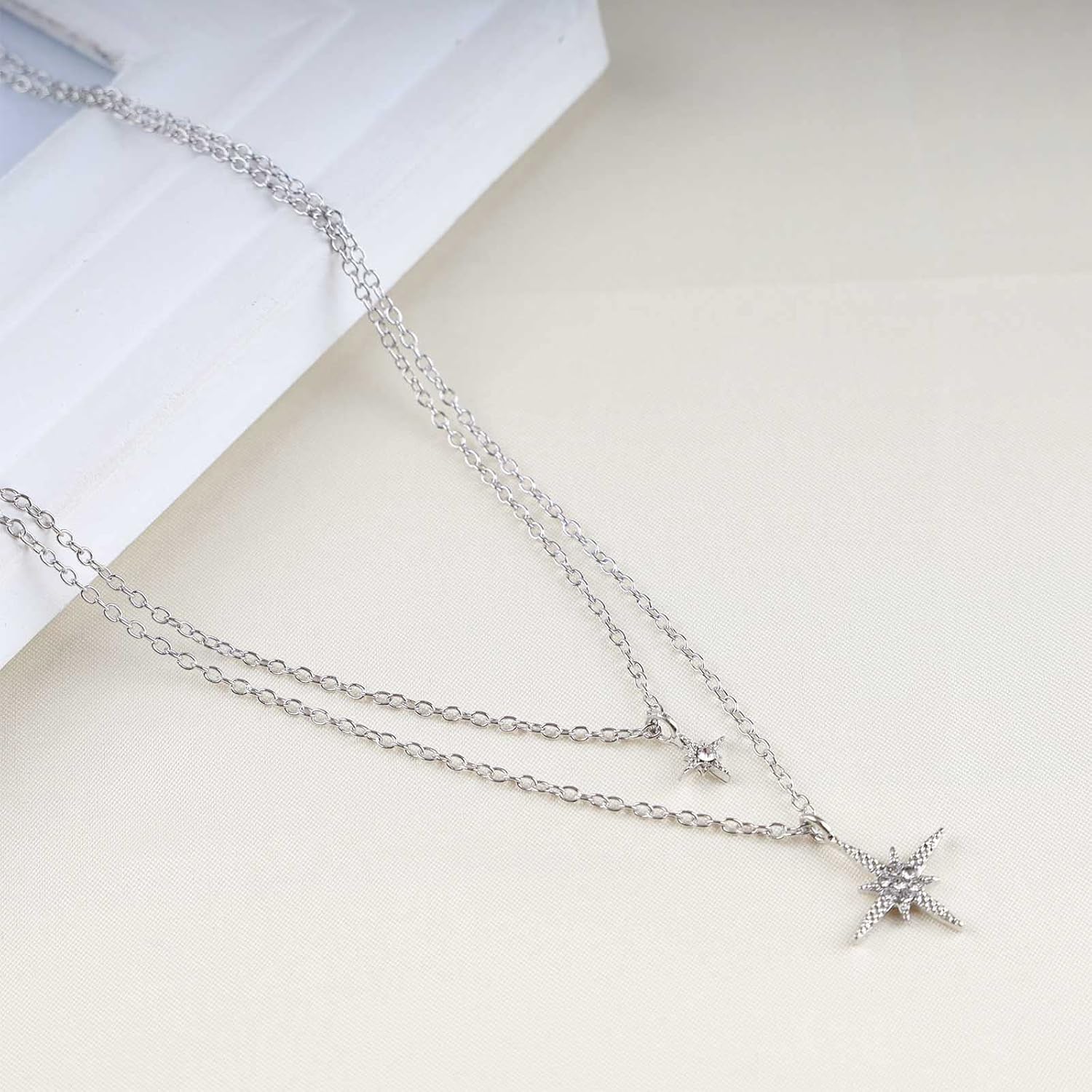 Andelaisi Boho Layered Crystal Northstar Choker Necklace Gold Rhinestone Northstar Necklace Choker Vintage Star Pendant Necklace Sparkly Cz Crystal Star Necklace Chain Jewelry for Women - Image 5