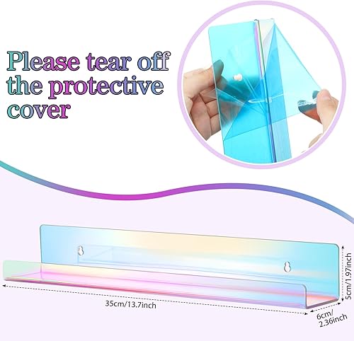 Miniatura 3 de Blulu Paquete de 8 estantes flotantes de acrílico de 14 pulgadas montado en la pared, estante acrílico invisible para sala de estar, oficina,