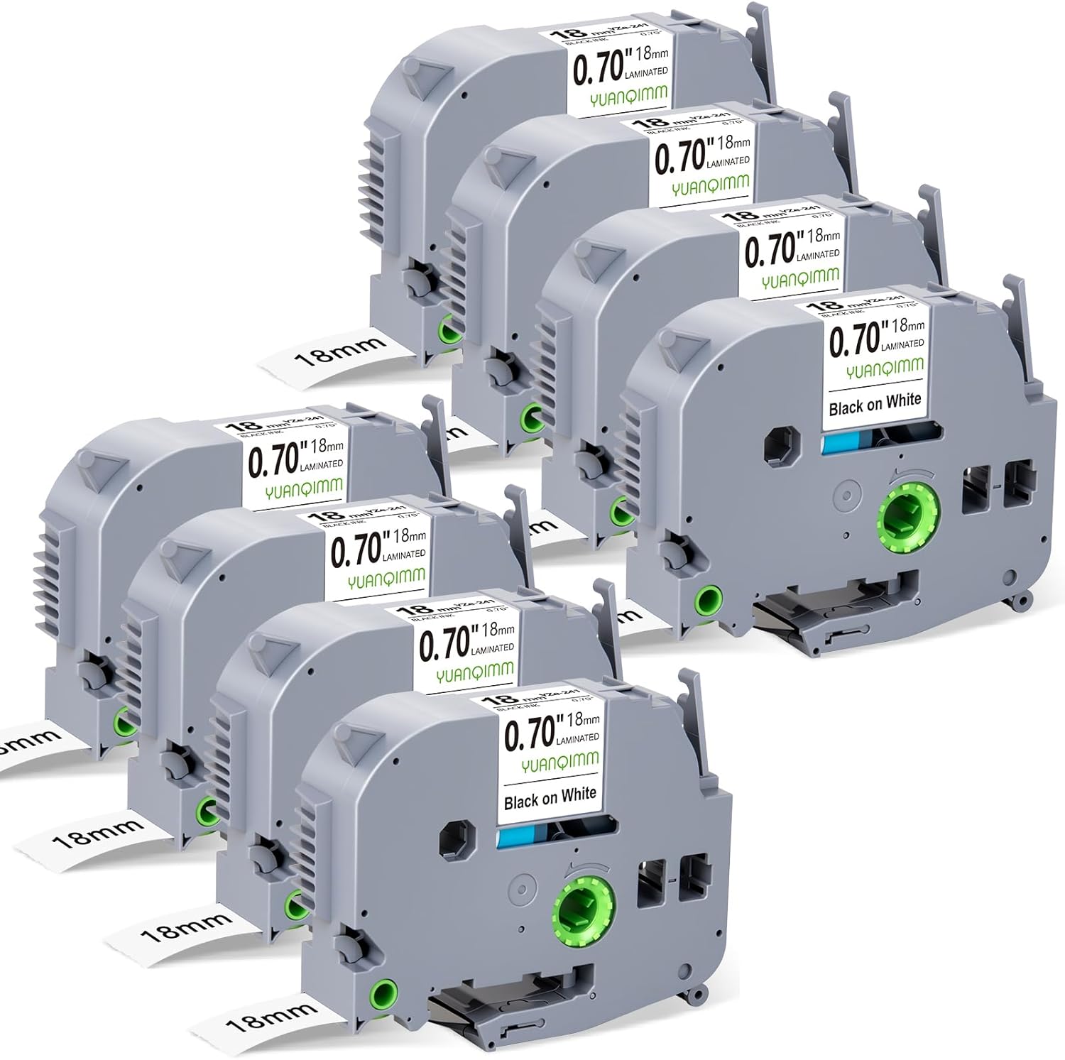 TZe TZ Tape 18mm Laminated White Compatible with Brother Label Maker TZc-241 TZe-241 Refills 18mm 0.7 Inch Laminated Black on White Tape for PTouch PTD600 PTD400, 8-Pack