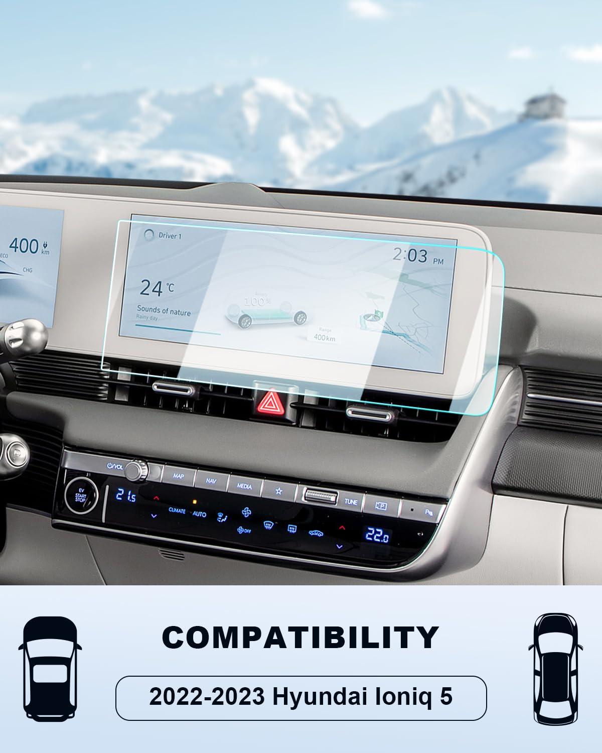 Dla 2025 Hyundai Ioniq 5 ochraniacz ekranu - 2025 2024 2023 2022 Ioniq 5 SE SEL Limited akcesoria 9H szkło hartowane 12,3 cala nawigacja ekran dotykowy odporny na zarysowania zmniejsza odciski palców