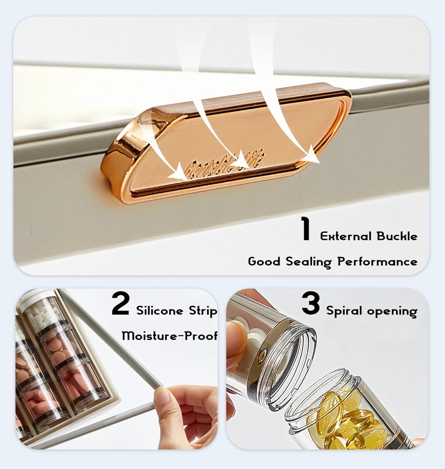 Kegi multi objective mini container reusable 21-grid vitamin storage case weekly pill organizer container vitamin organizer 7 days pill organizer white pill box